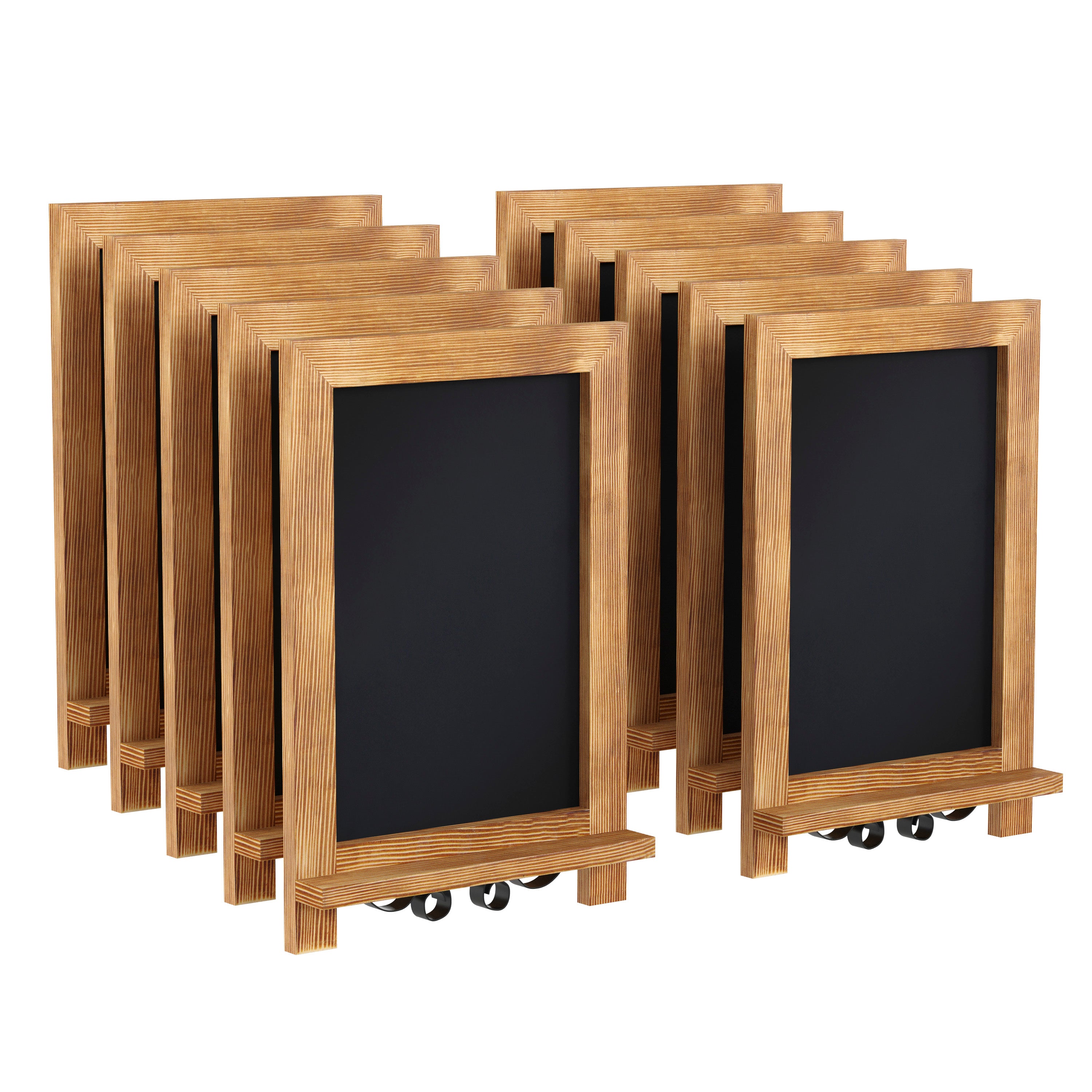 Canterbury 9.5" x 14" Torched Wood Tabletop Magnetic Chalkboards with Metal Scrolled Legs, Hanging Wall Chalkboards, Countertop Memo Boards, Set of 10