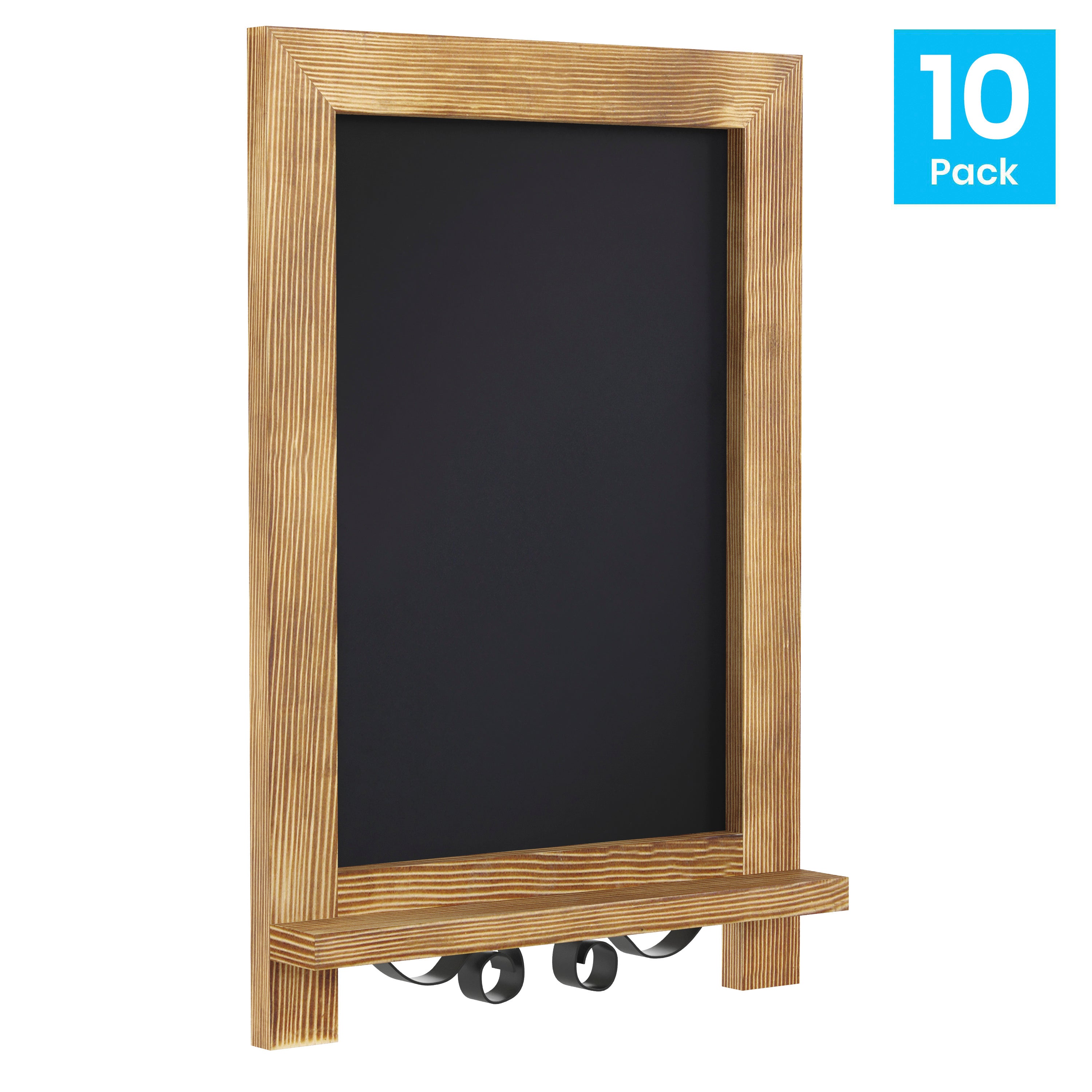 Canterbury 9.5" x 14" Torched Wood Tabletop Magnetic Chalkboards with Metal Scrolled Legs, Hanging Wall Chalkboards, Countertop Memo Boards, Set of 10