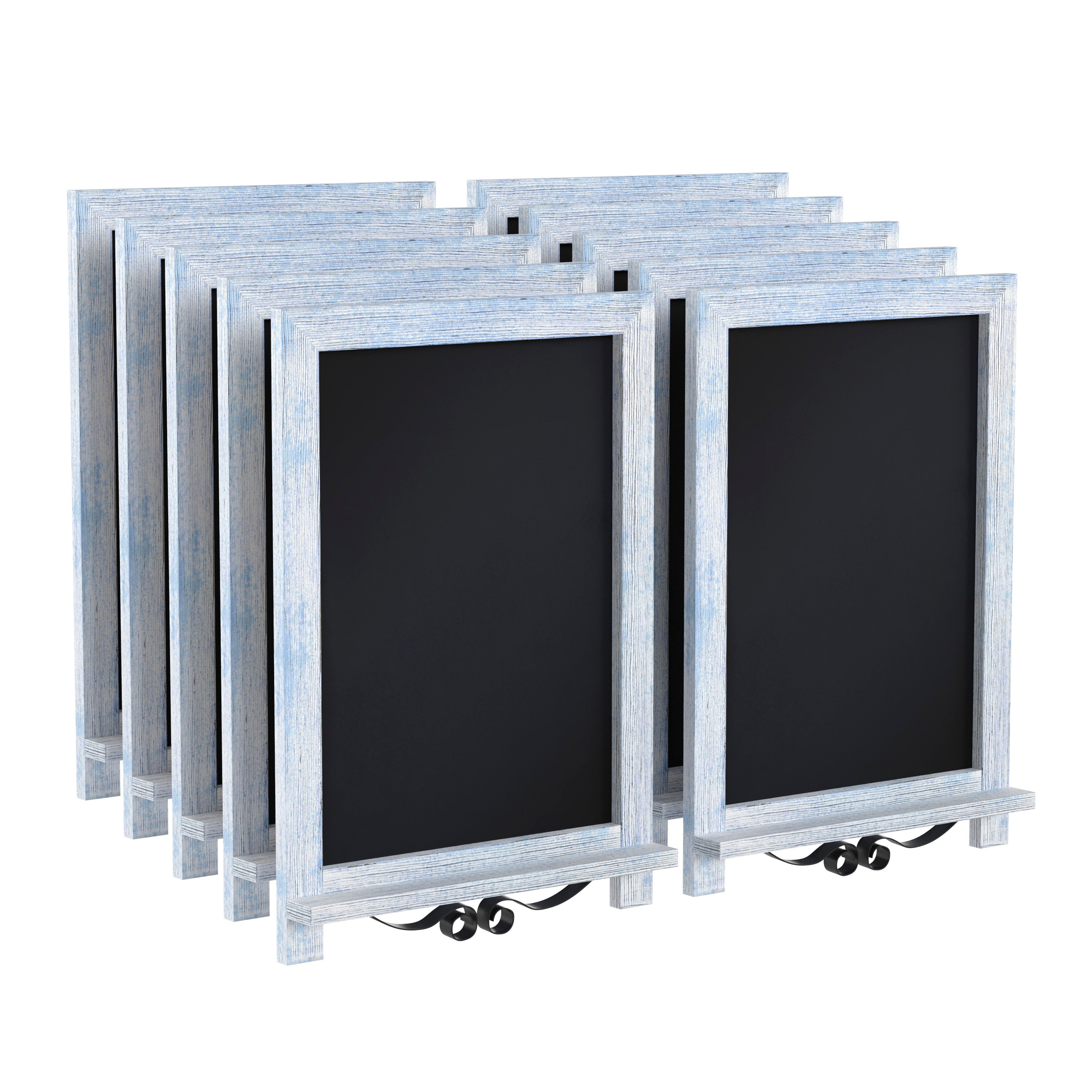 Canterbury 12" x 17" Rustic Blue Tabletop Magnetic Chalkboards with Metal Scrolled Legs, Hanging Wall Chalkboards, Countertop Memo Boards, Set of 10
