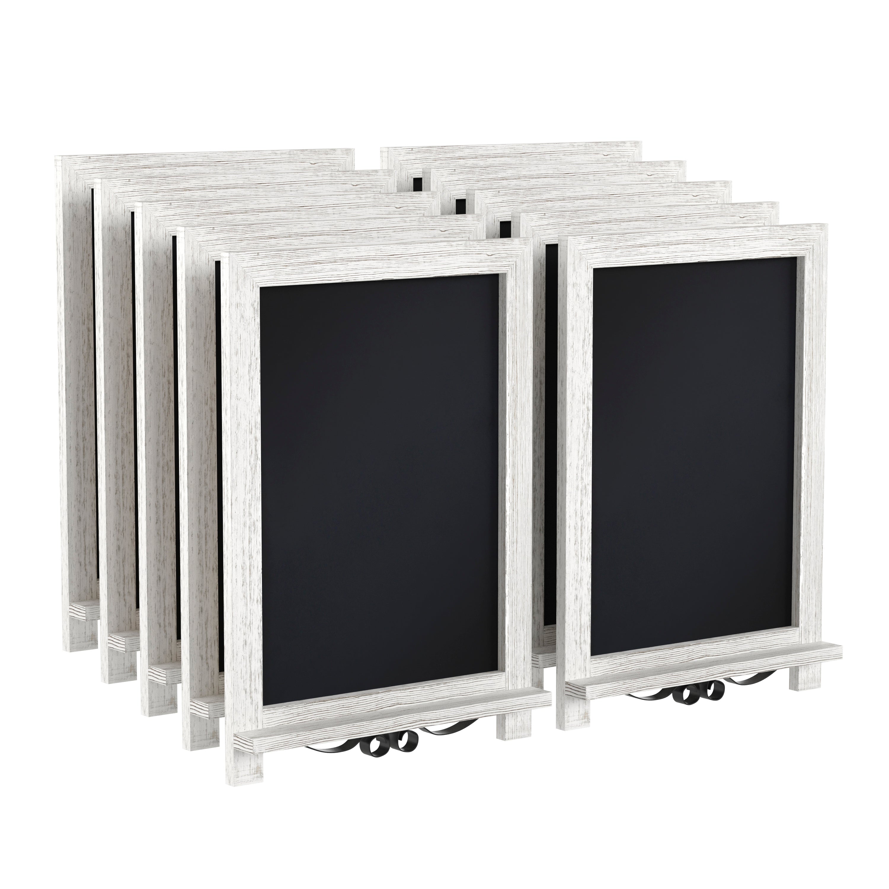 Canterbury 12" x 17" Whitewashed Tabletop Magnetic Chalkboards with Metal Scrolled Legs, Hanging Wall Chalkboards, Countertop Memo Boards, Set of 10