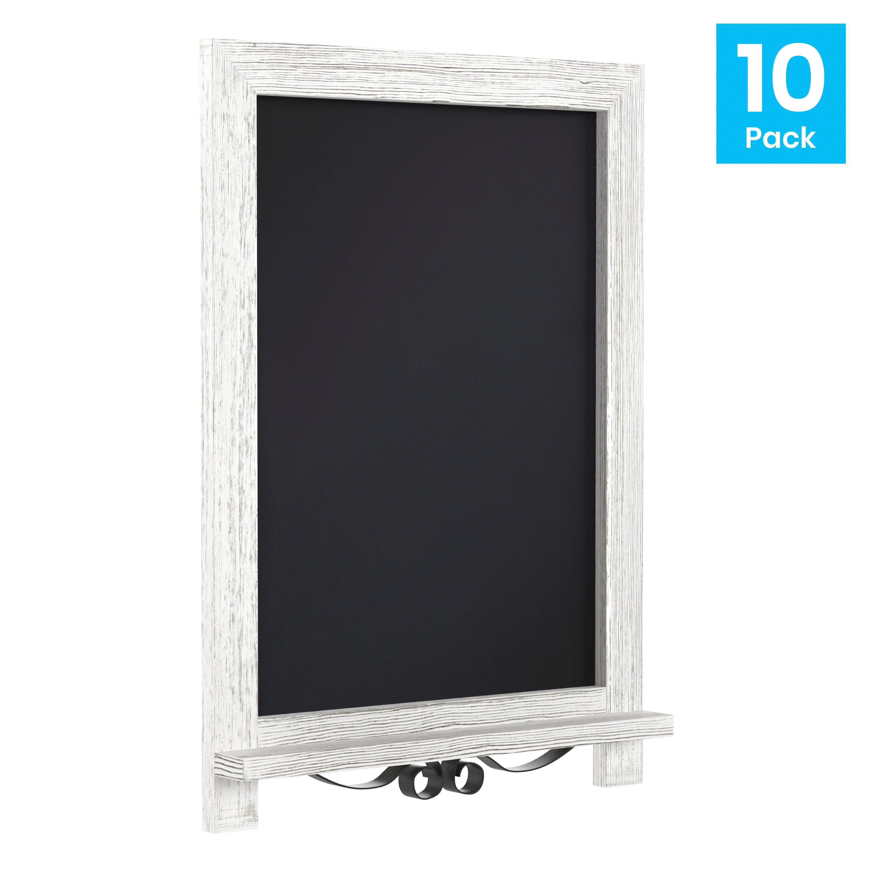 Canterbury 12" x 17" Whitewashed Tabletop Magnetic Chalkboards with Metal Scrolled Legs, Hanging Wall Chalkboards, Countertop Memo Boards, Set of 10