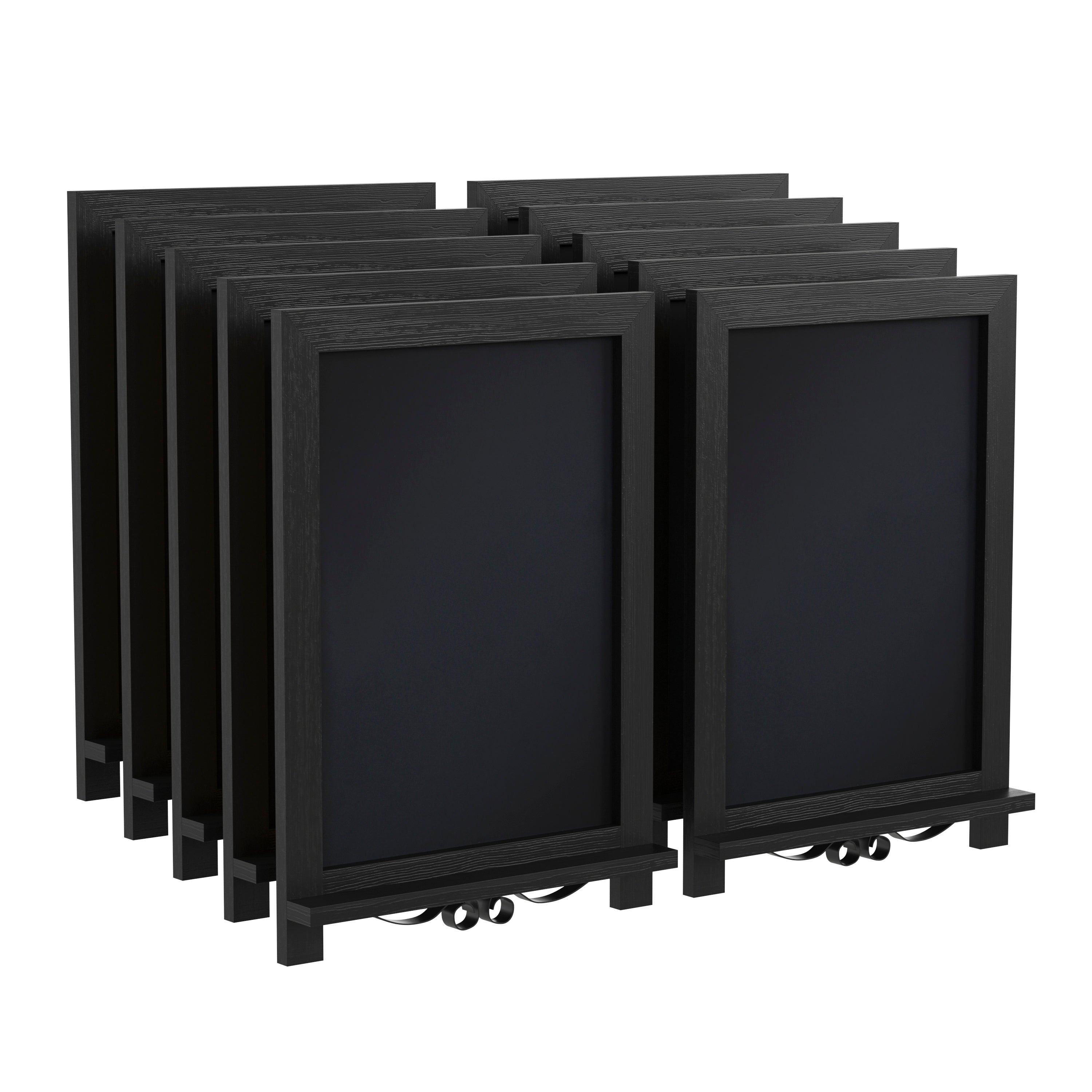 Canterbury 12" x 17" Black Tabletop Magnetic Chalkboards with Metal Scrolled Legs, Hanging Wall Chalkboards, Countertop Memo Boards, Set of 10
