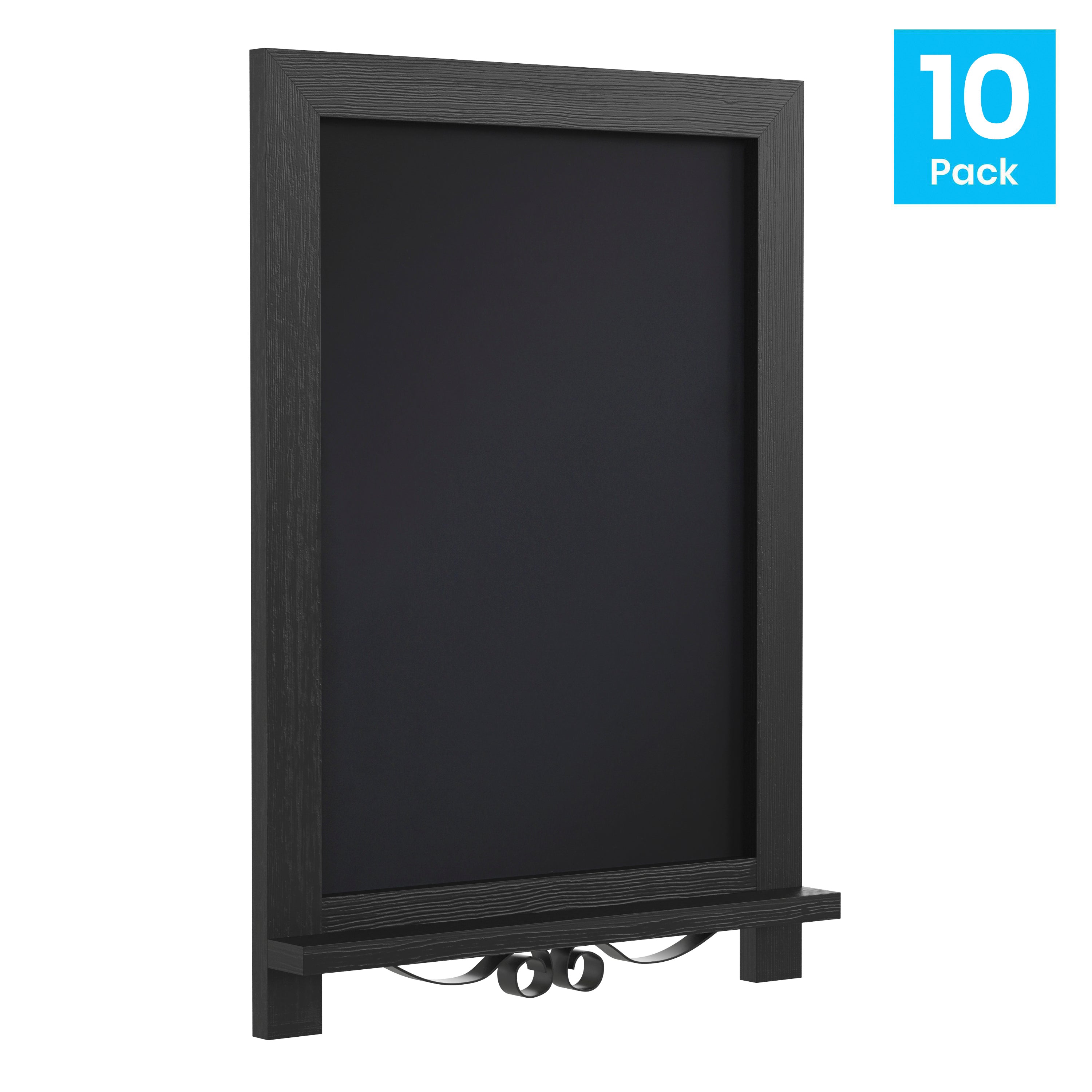 Canterbury 12" x 17" Black Tabletop Magnetic Chalkboards with Metal Scrolled Legs, Hanging Wall Chalkboards, Countertop Memo Boards, Set of 10