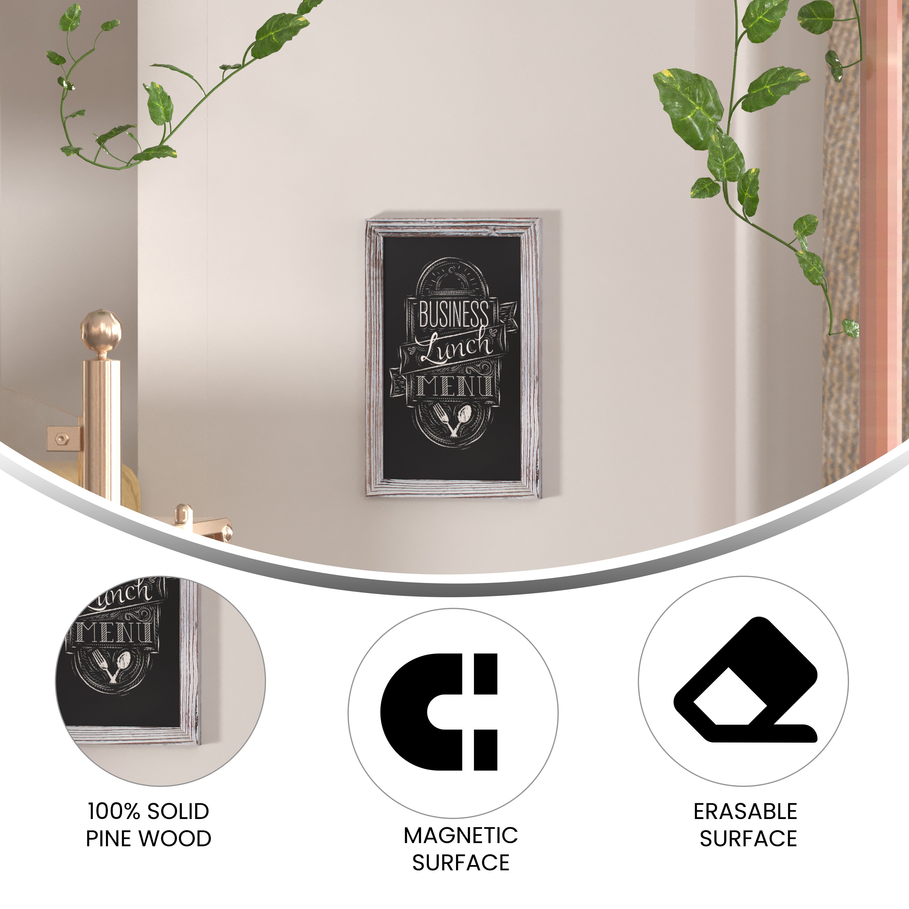 Canterbury 11" x 17" Whitewashed Wall Mount Magnetic Chalkboard Sign, Hanging Wall Chalkboard Memo Board for Home, School, or Business, Set of 10