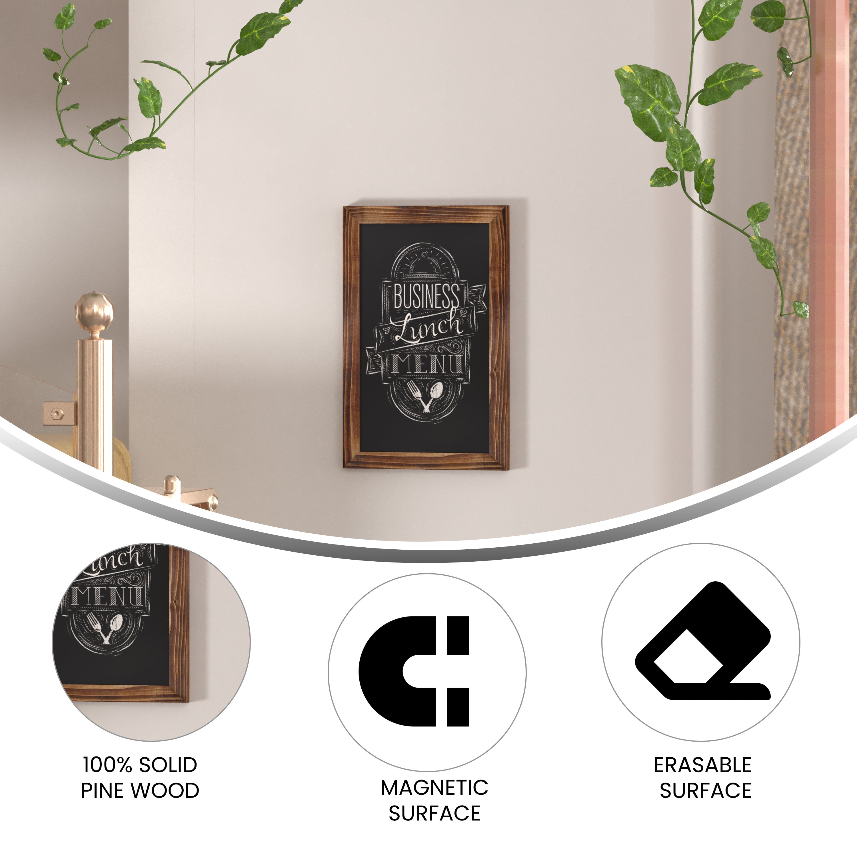 Canterbury 11" x 17" Torched Wood Wall Mount Magnetic Chalkboard Sign, Hanging Wall Chalkboard Memo Board for Home, School, or Business, Set of 10