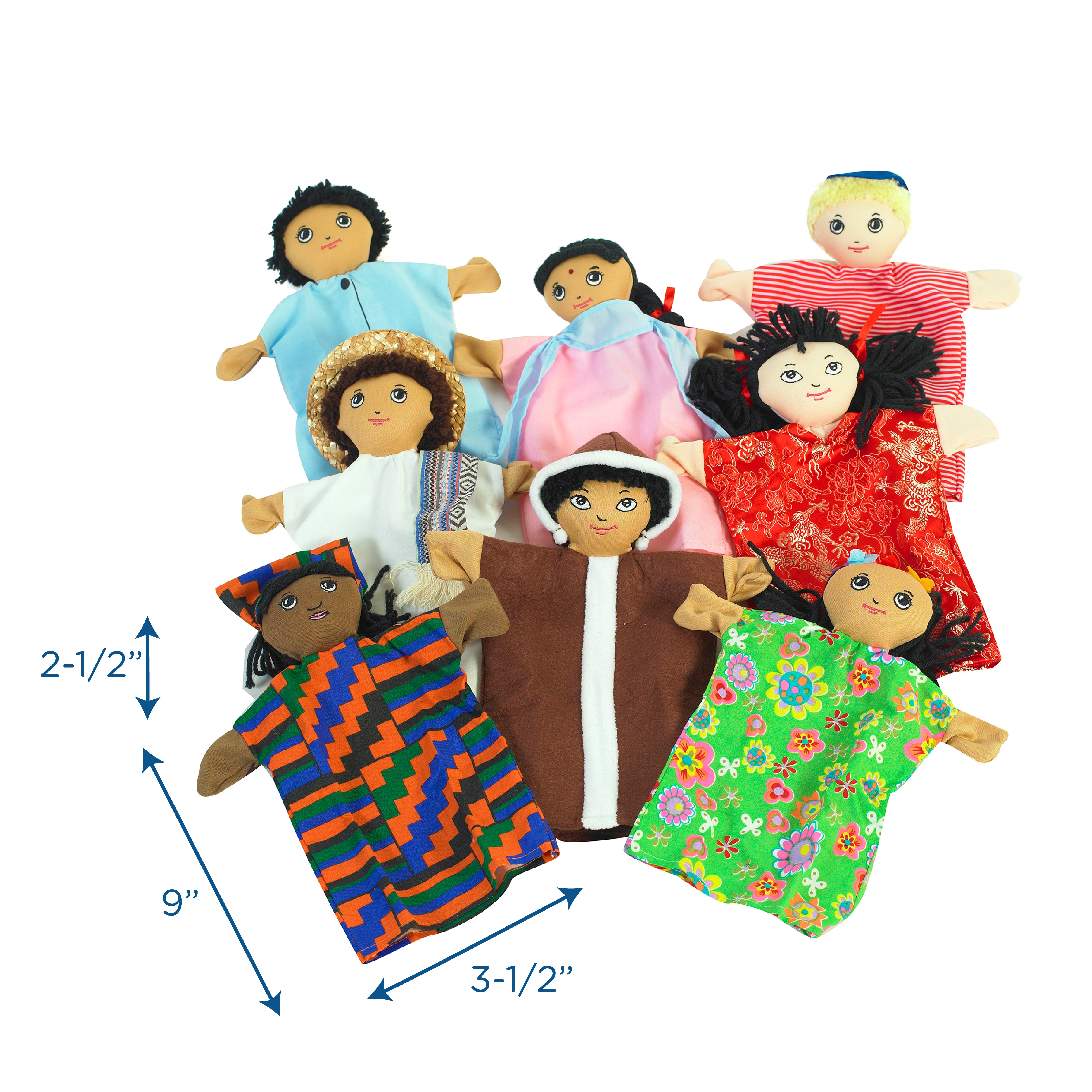 Multi-Cultural 9" Hand Puppets - Set of 8