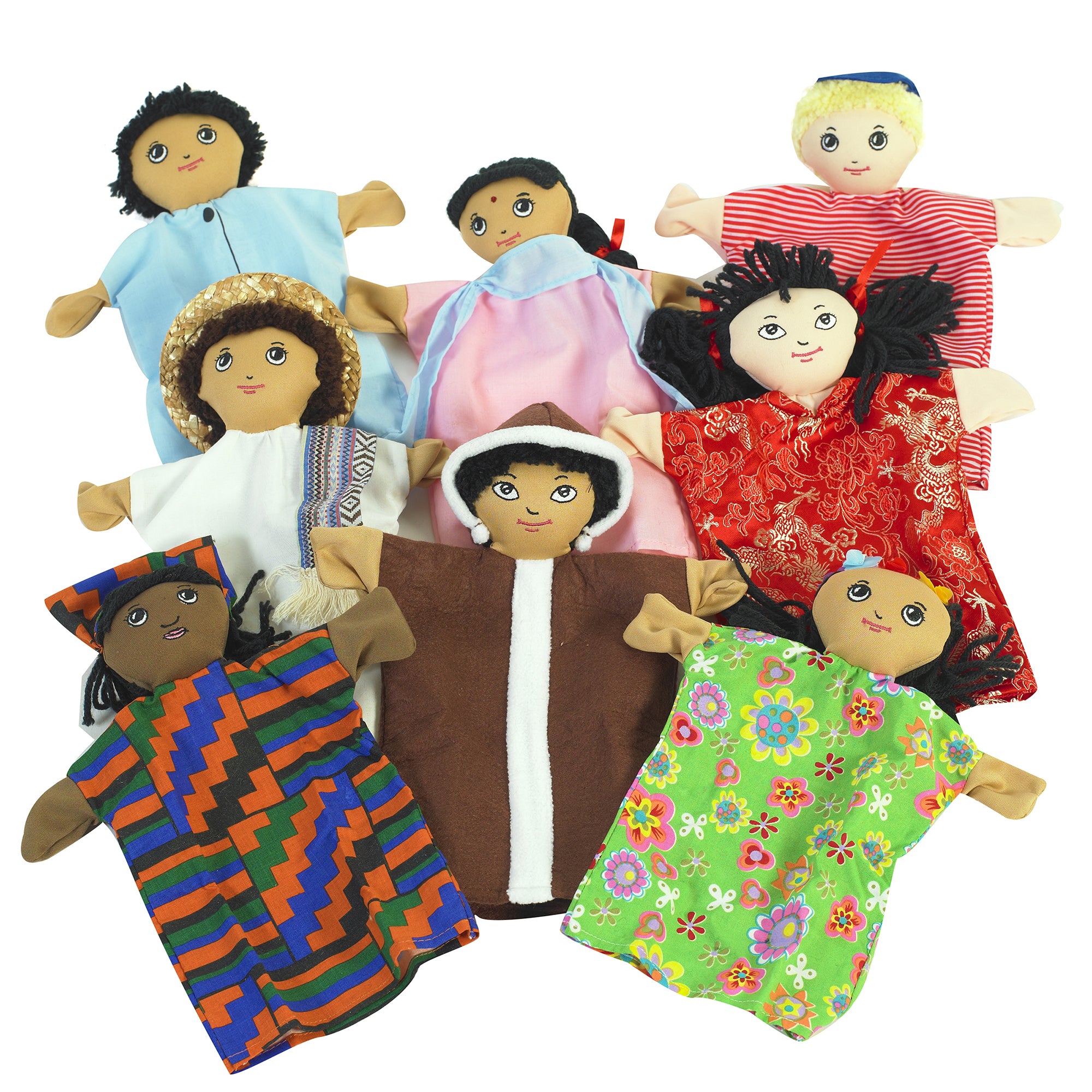 Multi-Cultural 9" Hand Puppets - Set of 8