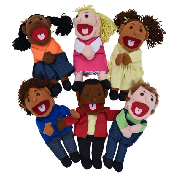 15" Ethnic Children Puppets with Movable Mouths - Set of 6