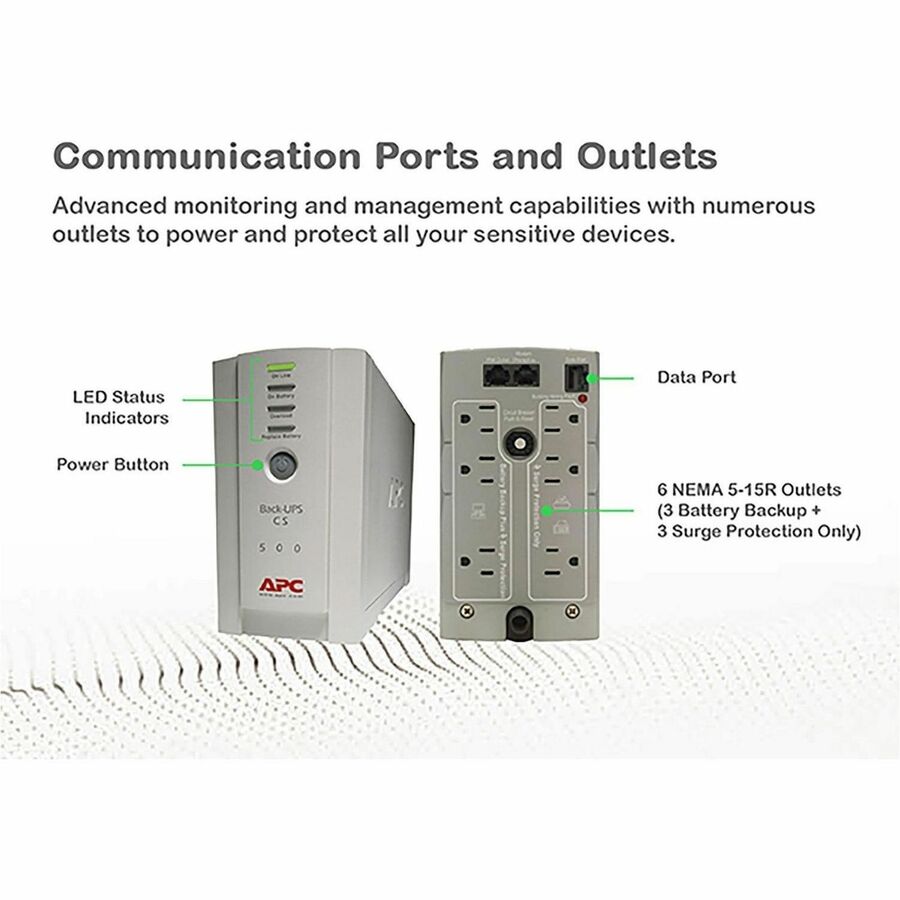 Tower - 8 Hour Recharge - 3 Minute Stand-by - 120 V Input - 120 V AC Output - Single Phase - Stepped Approximated Sine Wave - Serial Port - USB - 3 x NEMA 5-15R, 3 x NEMA 5-15R Surge Receptacle(s) - 6 x Battery/Surge Outlet