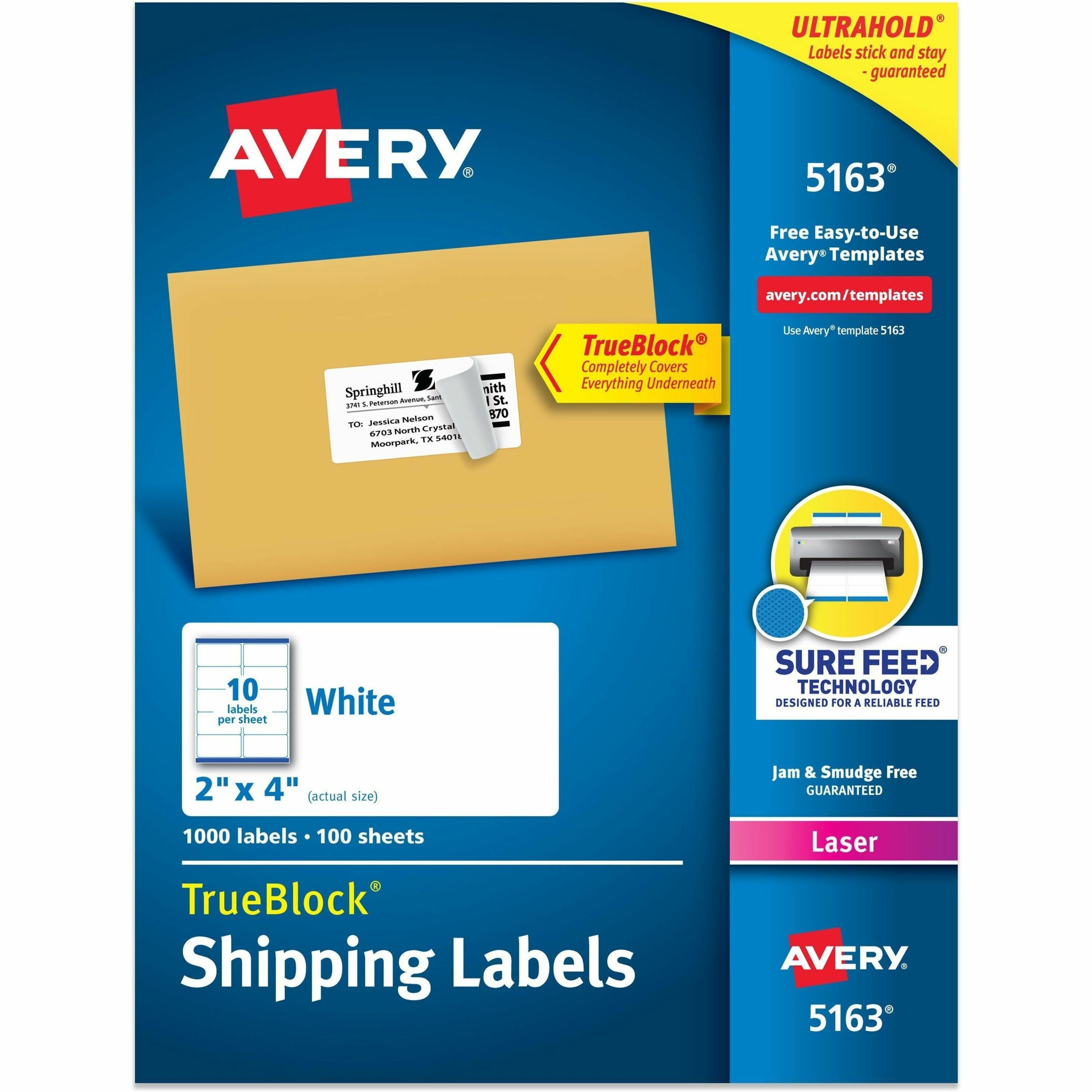 2" Width x 4" Length - Permanent Adhesive - Rectangle - Laser - White - Paper - Permanent Adhesive, Jam Resistant, Customizable - 10 / Sheet - 100 Total Sheets - 1000 Total Label(s) - 1000 / Box