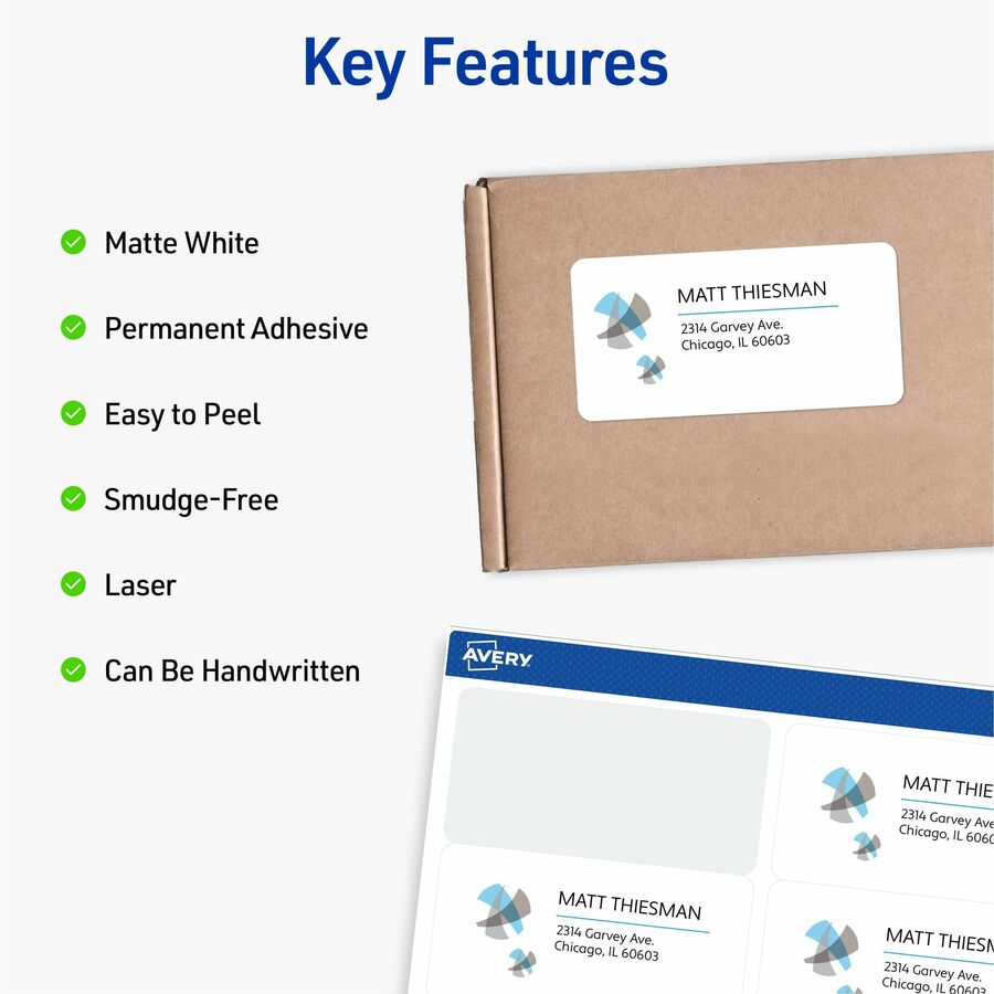 2" Width x 4" Length - Permanent Adhesive - Rectangle - Laser - White - Paper - Permanent Adhesive, Jam Resistant, Customizable - 10 / Sheet - 100 Total Sheets - 1000 Total Label(s) - 1000 / Box