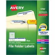 Avery TrueBlock File Folder Labels, 2/3" x 3 7/16", Blue, Matte, Rectangle, Permanent Adhesive, 30 Labels/Sheet, 50 Sheets, 1500 Labels/Box