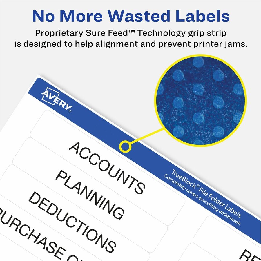 Avery TrueBlock File Folder Labels, 2/3" x 3 7/16", Blue, Matte, Rectangle, Permanent Adhesive, 30 Labels/Sheet, 50 Sheets, 1500 Labels/Box