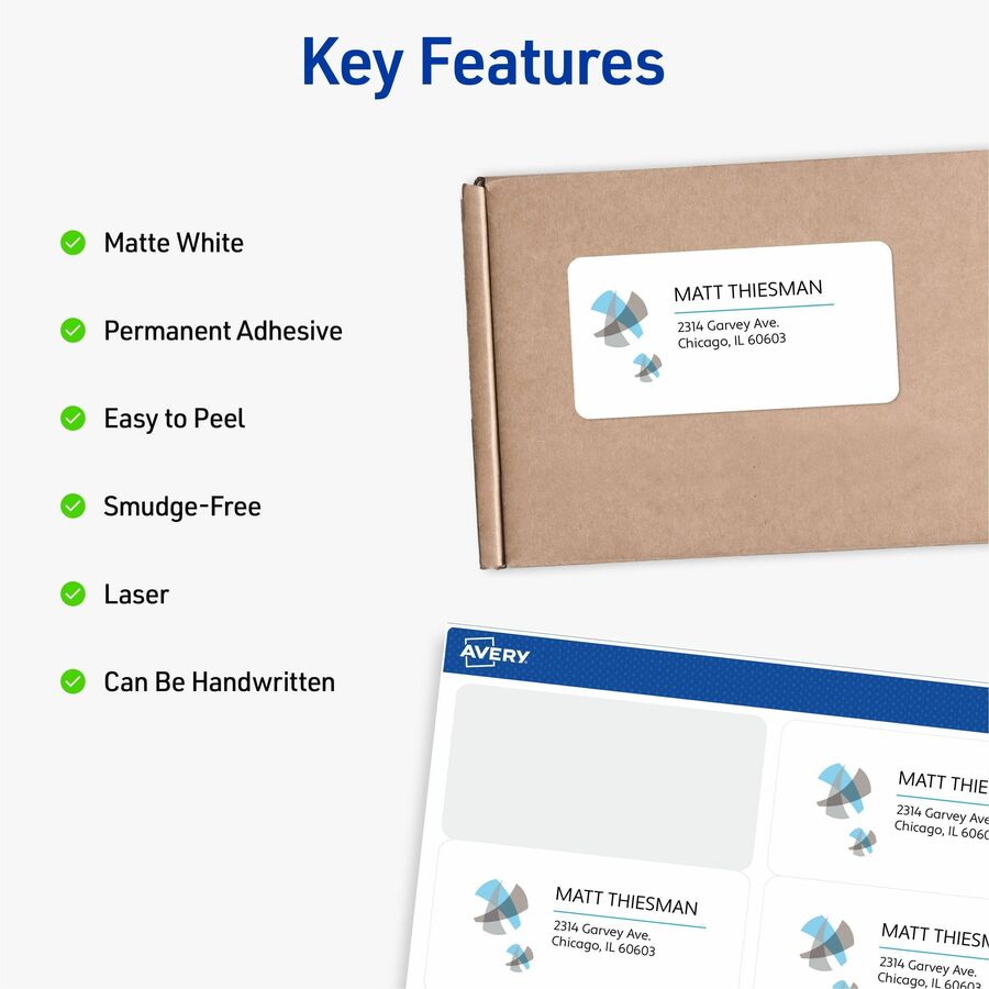 2" Width x 4" Length - Permanent Adhesive - Rectangle - Laser - White - Paper - Permanent Adhesive, Jam Resistant, Customizable - 10 / Sheet - 250 Total Sheets - 2500 Total Label(s) - 2500 / Box