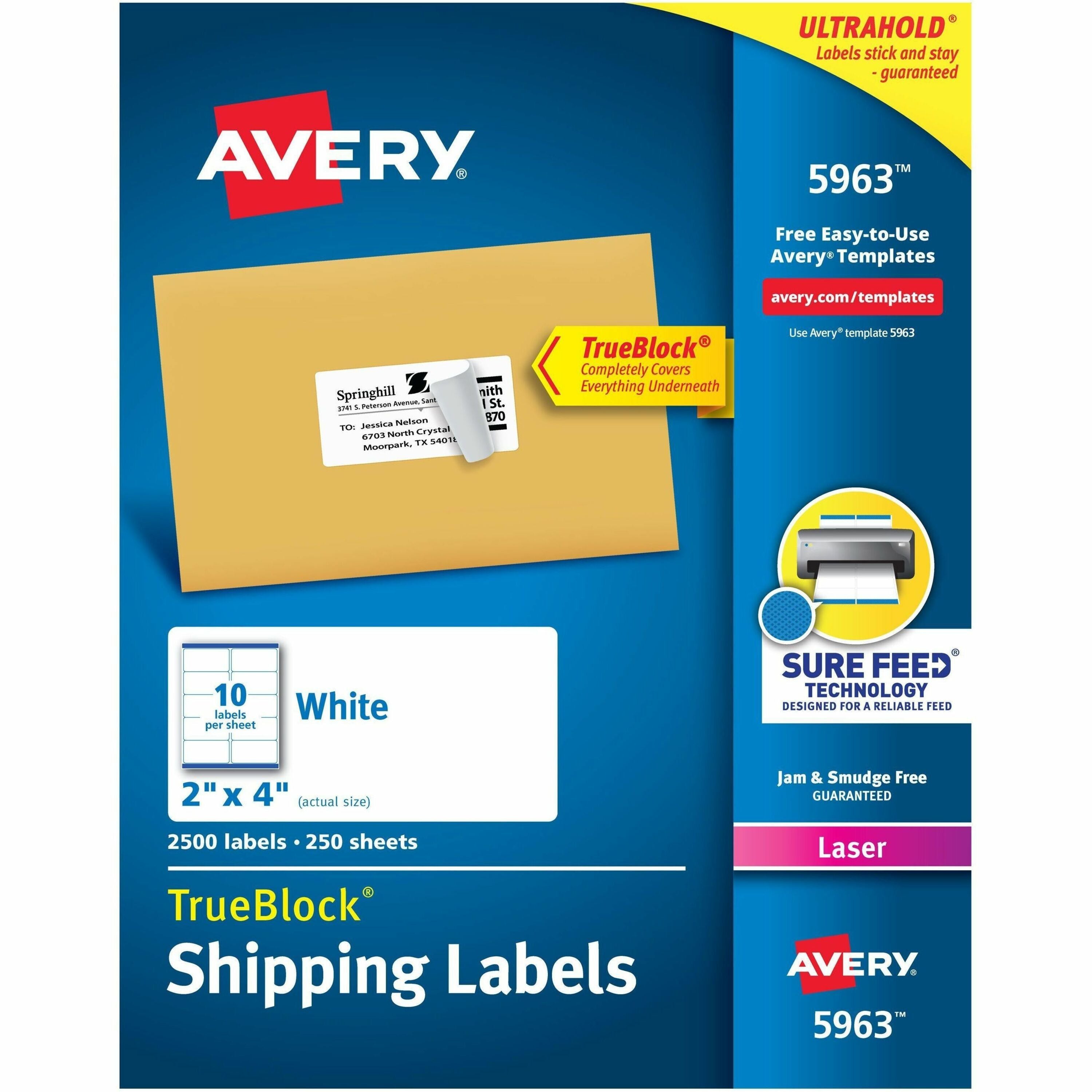 2" Width x 4" Length - Permanent Adhesive - Rectangle - Laser - White - Paper - Permanent Adhesive, Jam Resistant, Customizable - 10 / Sheet - 250 Total Sheets - 2500 Total Label(s) - 2500 / Box