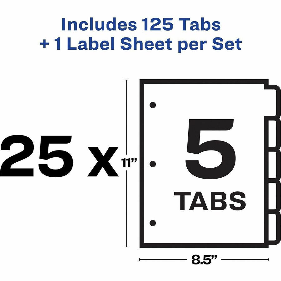 125 x Divider(s) - Print-on Tab(s) - 5 - 5 Tab(s)/Set - 8.5" Divider Width x 11" Divider Length - 3 Hole Punched - White Paper Divider - White Paper Tab(s) - 1 Box