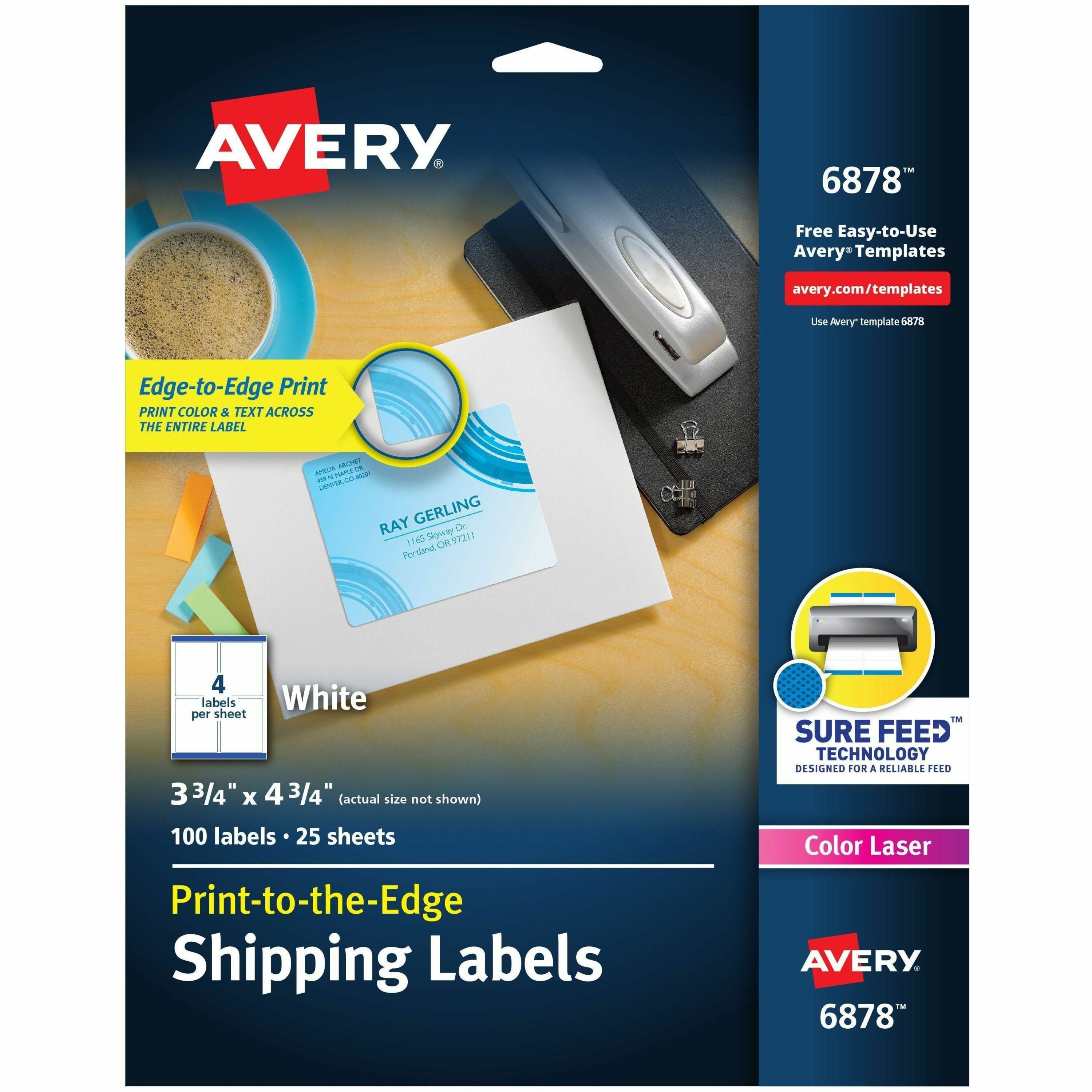 3 3/4" Width x 4 3/4" Length - Permanent Adhesive - Rectangle - Inkjet, Laser - White - Paper - Print-to-the Edge, Permanent Adhesive, Jam Resistant, Bleed Resistant, Customizable - 4 / Sheet - 25 Total Sheets - 100 Total Label(s) - 1 Pack