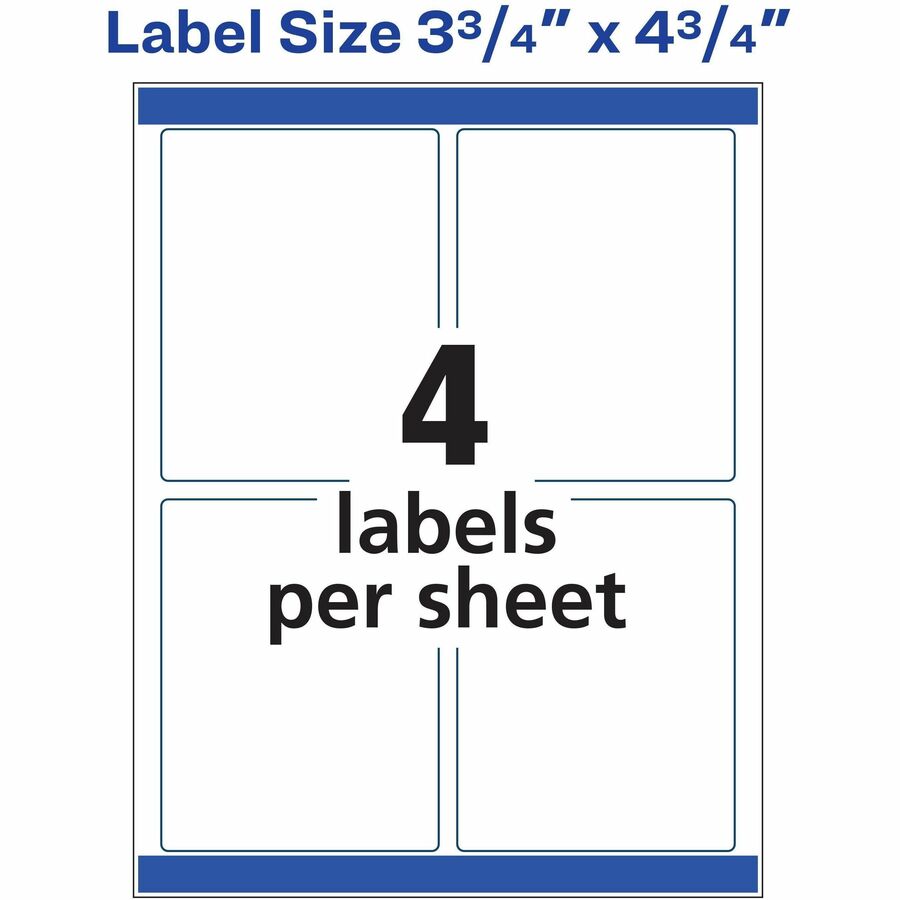 3 3/4" Width x 4 3/4" Length - Permanent Adhesive - Rectangle - Inkjet, Laser - White - Paper - Print-to-the Edge, Permanent Adhesive, Jam Resistant, Bleed Resistant, Customizable - 4 / Sheet - 25 Total Sheets - 100 Total Label(s) - 1 Pack