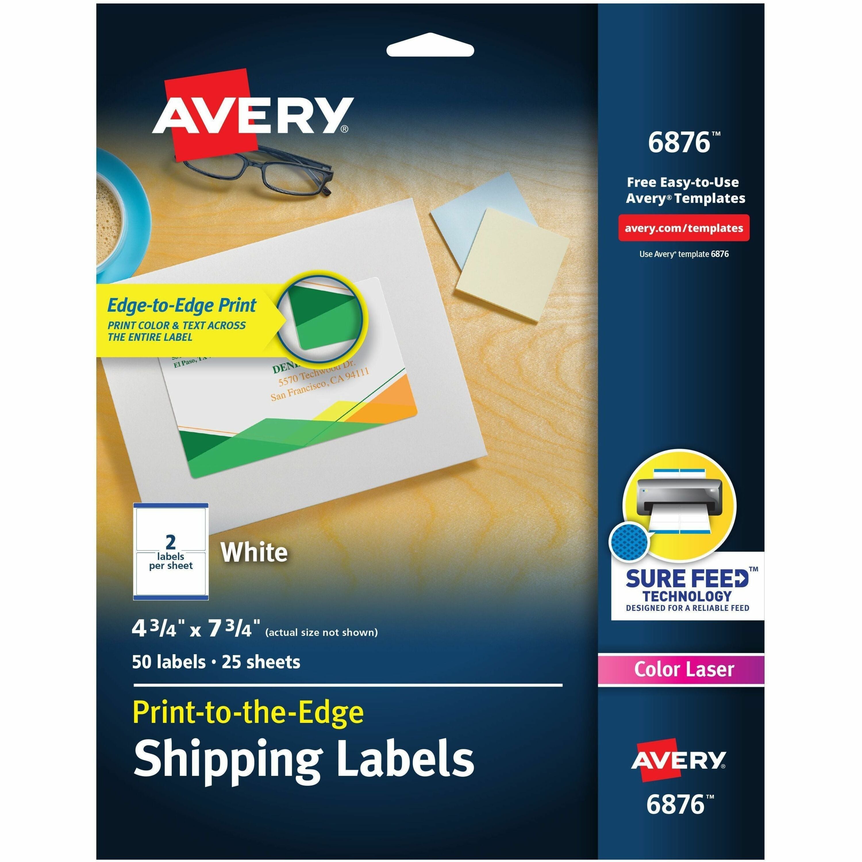 4 3/4" Width x 7 3/4" Length - Permanent Adhesive - Rectangle - Inkjet, Laser - Matte - White - Paper - Print-to-the Edge, Permanent Adhesive, Jam Resistant, Customizable - 2 / Sheet - 25 Total Sheets - 50 Total Label(s) - 1 Pack