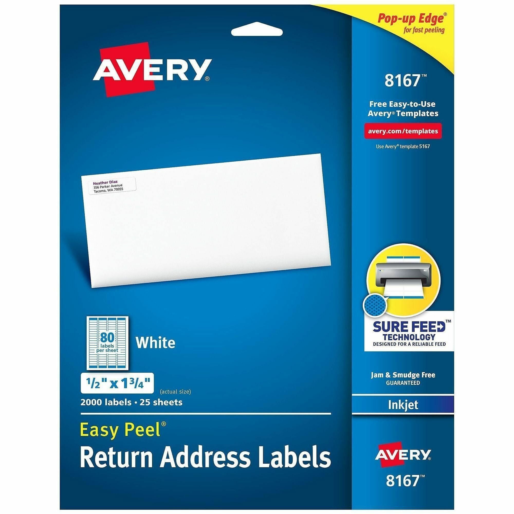 Avery&reg; Easy Peel Return Address Labels, 1/2"x1-3/4" 2,000 Labels (8167)