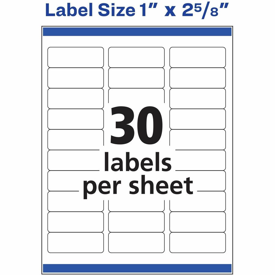 1" Width x 2 5/8" Length - Permanent Adhesive - Rectangle - Inkjet - White - Paper - Permanent Adhesive, Jam Resistant, Customizable - 30 / Sheet - 20 Total Sheets - 600 Total Label(s) - 600 / Pack