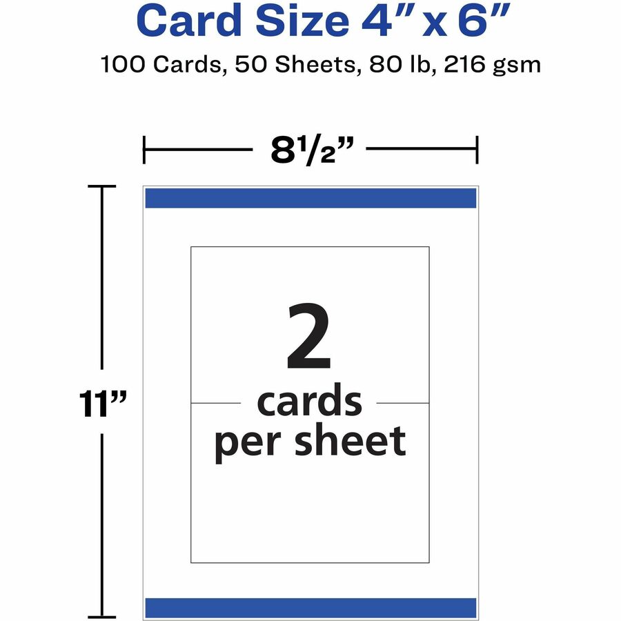 Avery&reg; Sure Feed Postcards - 97 Brightness - 4" x 6" - 80 lb Basis Weight - 216 g/m² Grammage - Matte - Perforated, Heavyweight, Rounded Corner, Uncoated, Smudge-free, Recyclable, Printable, Double-sided, Jam-free - White - 100 / Box