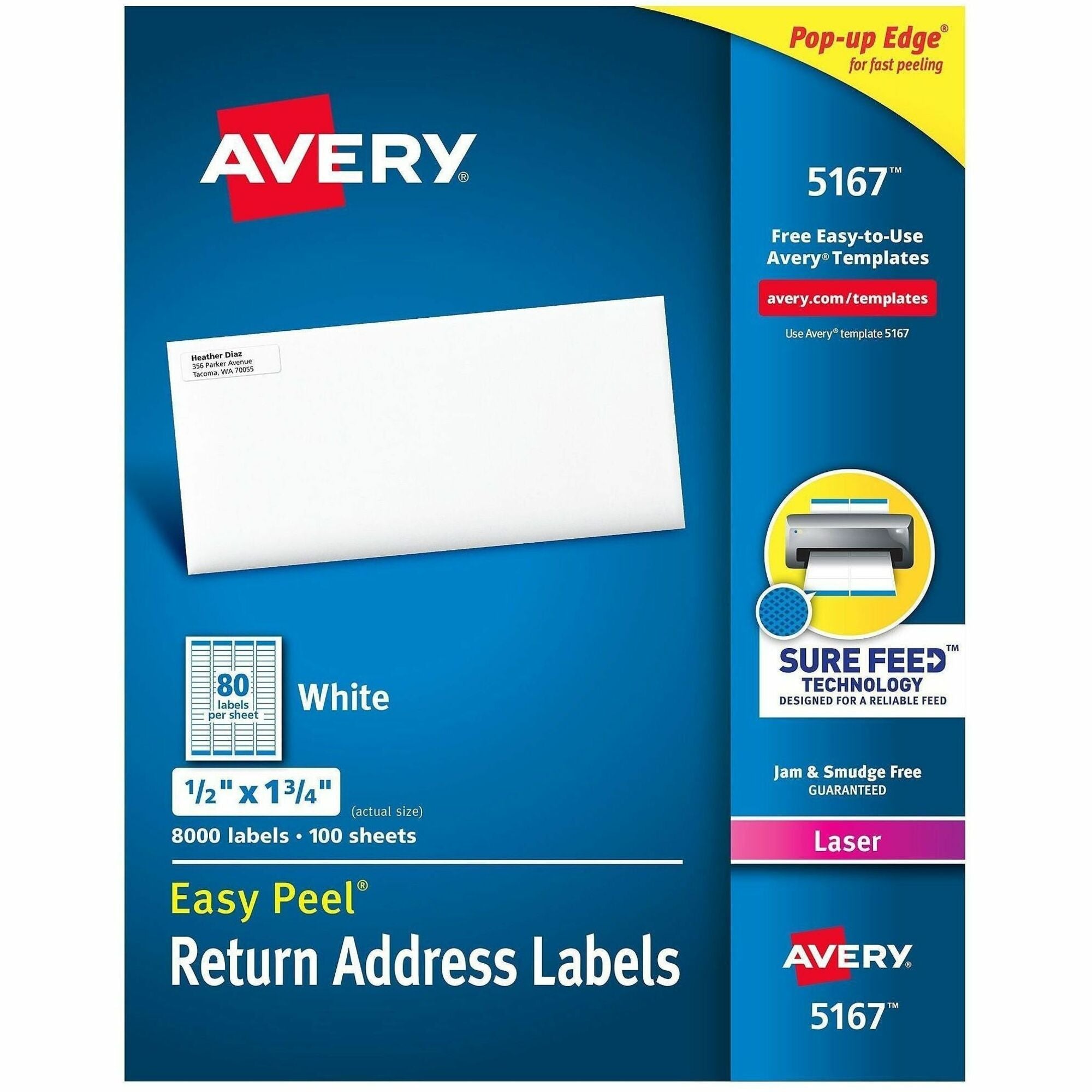 Avery&reg; Easy Peel Return Address Labels, 1/2"x1-3/4" 8,000 Labels (5167)