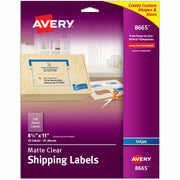 Avery Shipping Labels, Clear, 8 1/2" x 11", Matte, Permanent Adhesive, Rectangle, Inkjet Compatible, Film Material, 1 Label/Sheet, 25 Sheets, 25 Labels/Pack