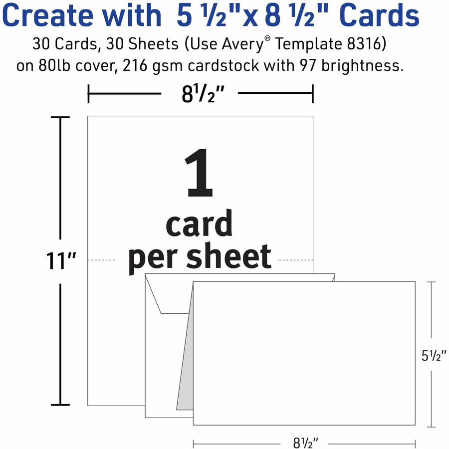 97 Brightness - 8 1/2" x 5 1/2" - Matte - Perforated, Heavyweight, Rounded Corner - White - 30 / Box