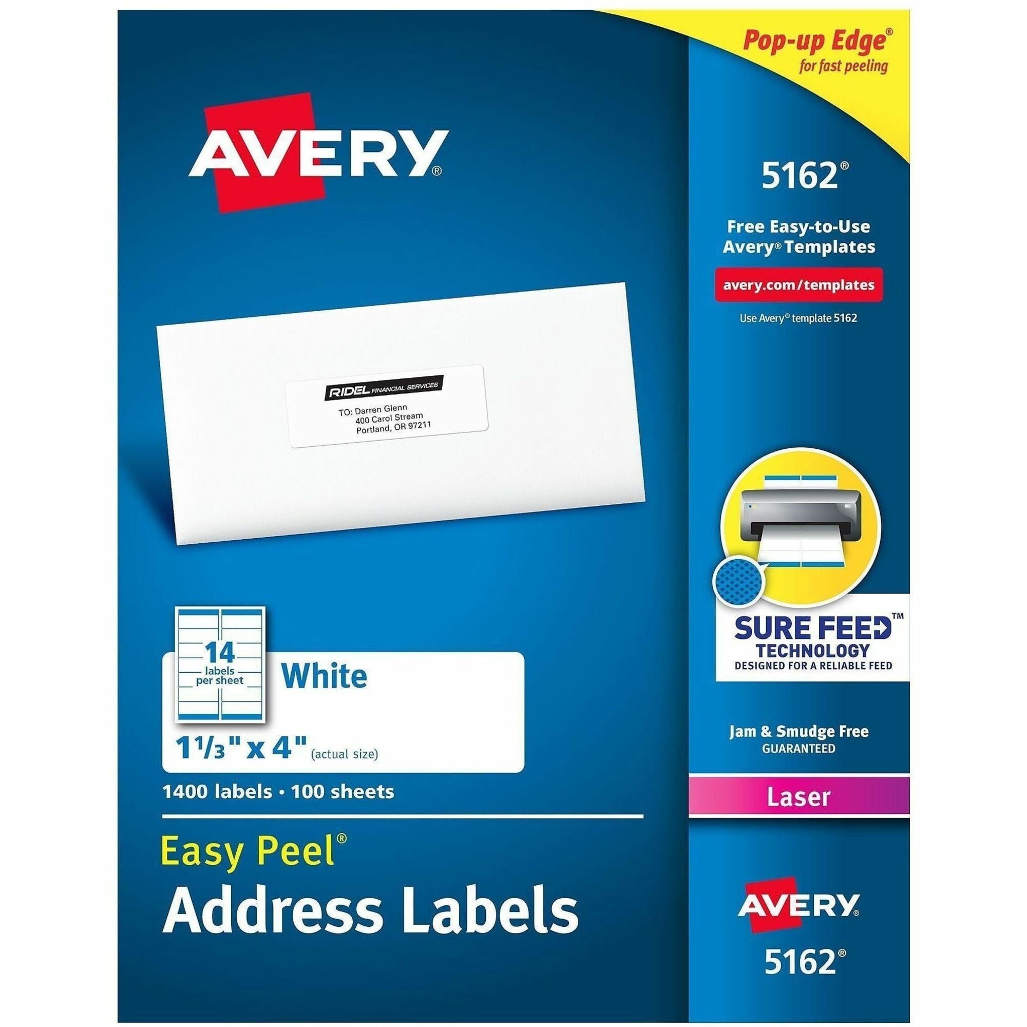 Avery&reg; Address Labels, 1-1/3" x 4" , White, 1,400ct (5162)
