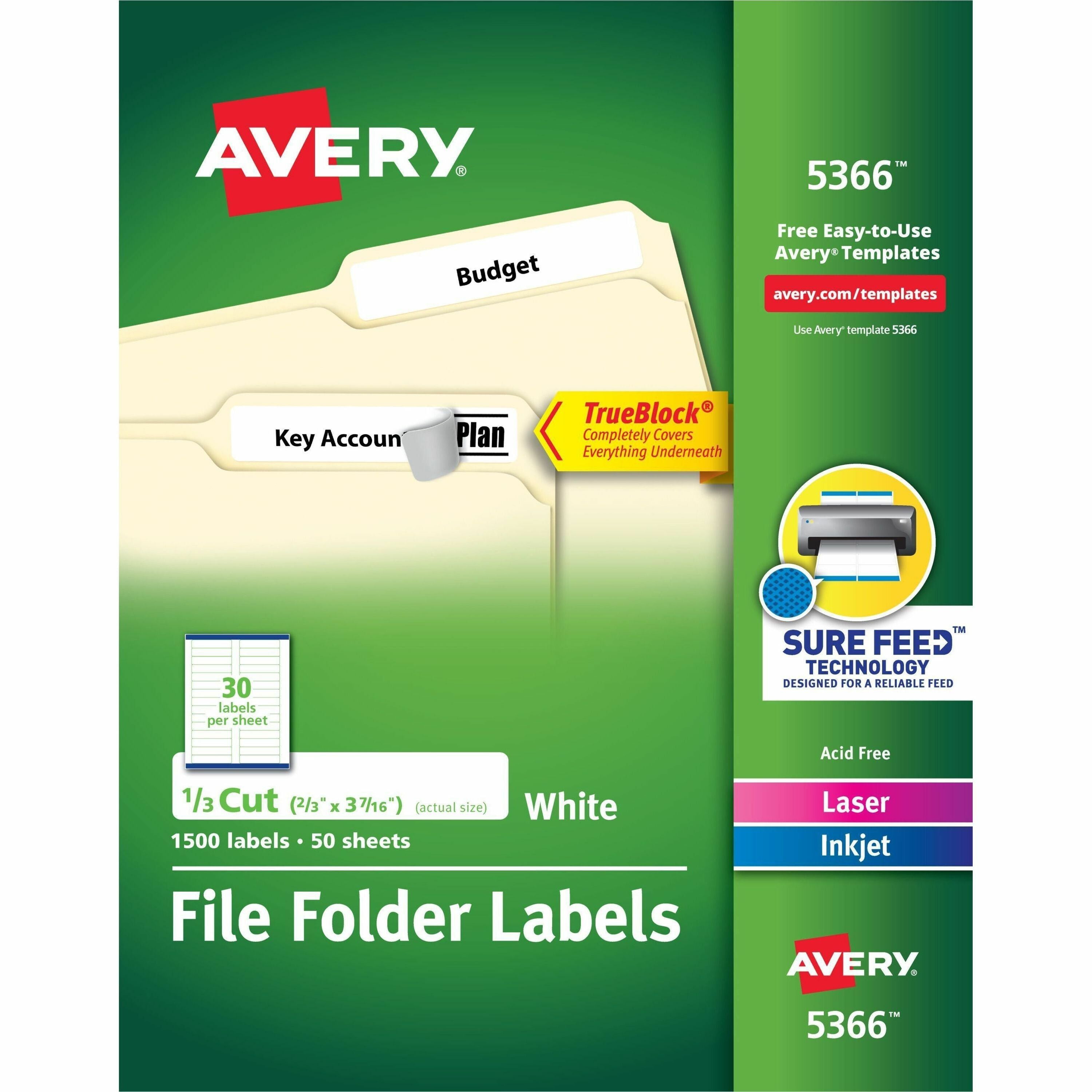 Avery&reg; File Folder Labels, 2/3" x 3-7/16" , 1,500 White Labels (5366)