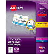 Avery Adhesive Name Badges, White, Matte, Rectangle, 2 21/64" x 3 3/8", Removable, PVC-free, 8 per Sheet, 50 Sheets, 400 Labels per Box