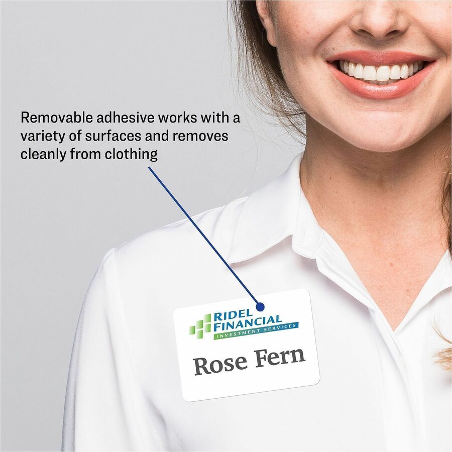 Avery Adhesive Name Badges, White, Matte, Rectangle, 2 21/64" x 3 3/8", Removable, PVC-free, 8 per Sheet, 50 Sheets, 400 Labels per Box