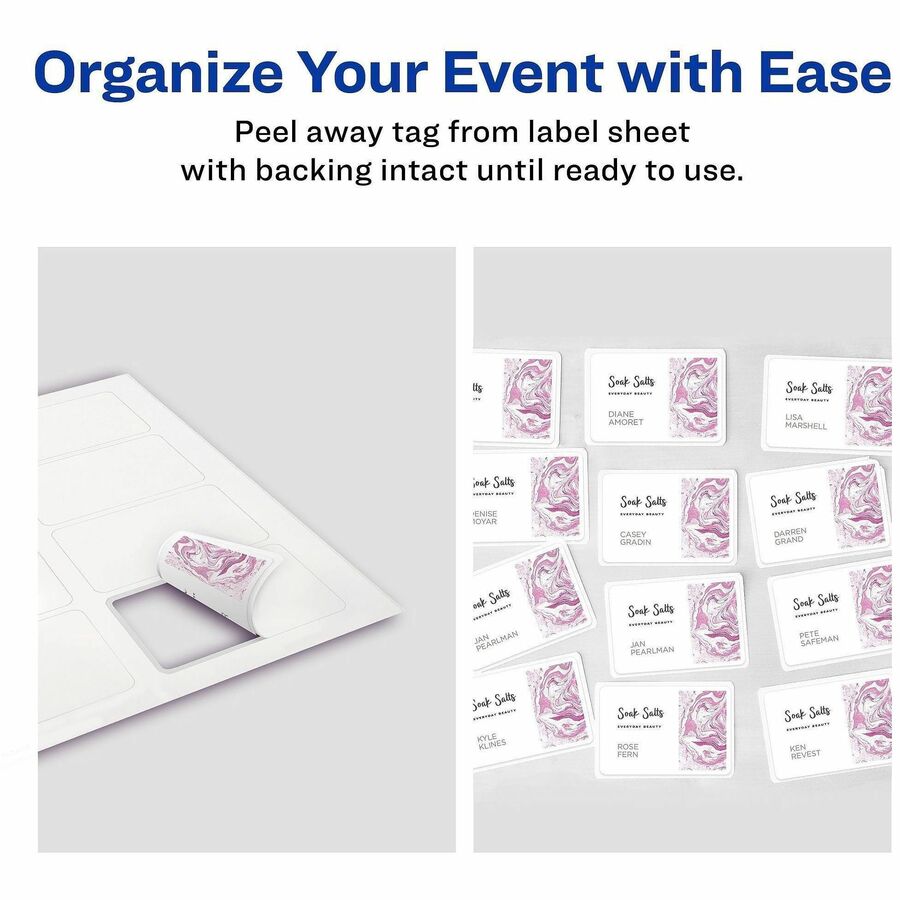 Avery Adhesive Name Badges, White, Matte, Rectangle, 2 21/64" x 3 3/8", Removable, PVC-free, 8 per Sheet, 50 Sheets, 400 Labels per Box