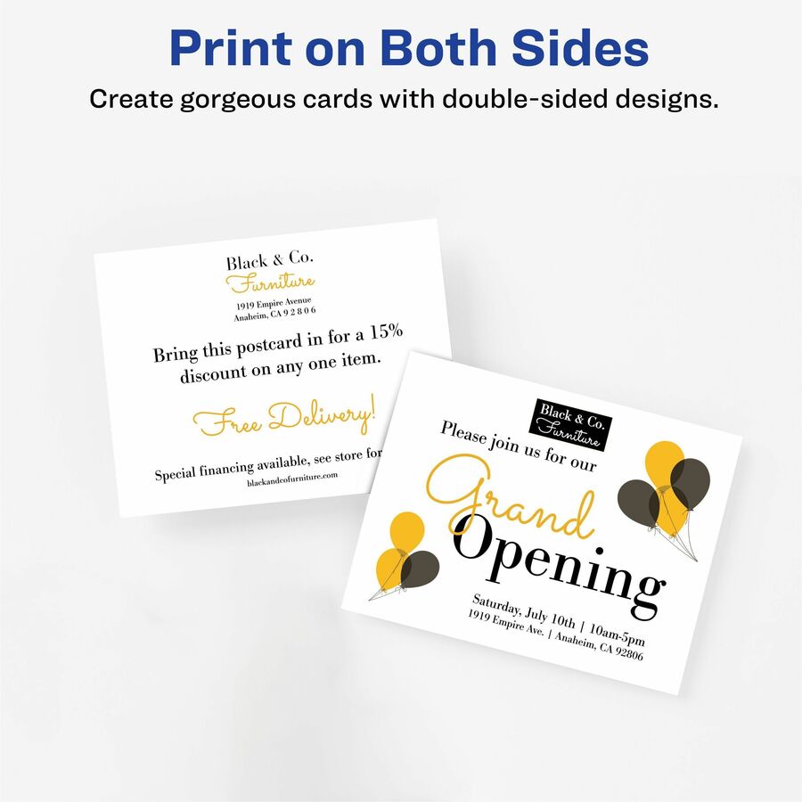 Avery Postcards, 4 1/4" x 5 1/2", 80 lb, 216 g/m², Matte, 97 Brightness, Heavyweight, Rounded Corners, Smudge-Free, Jam-Free, Double-Sided, White, 200/Box