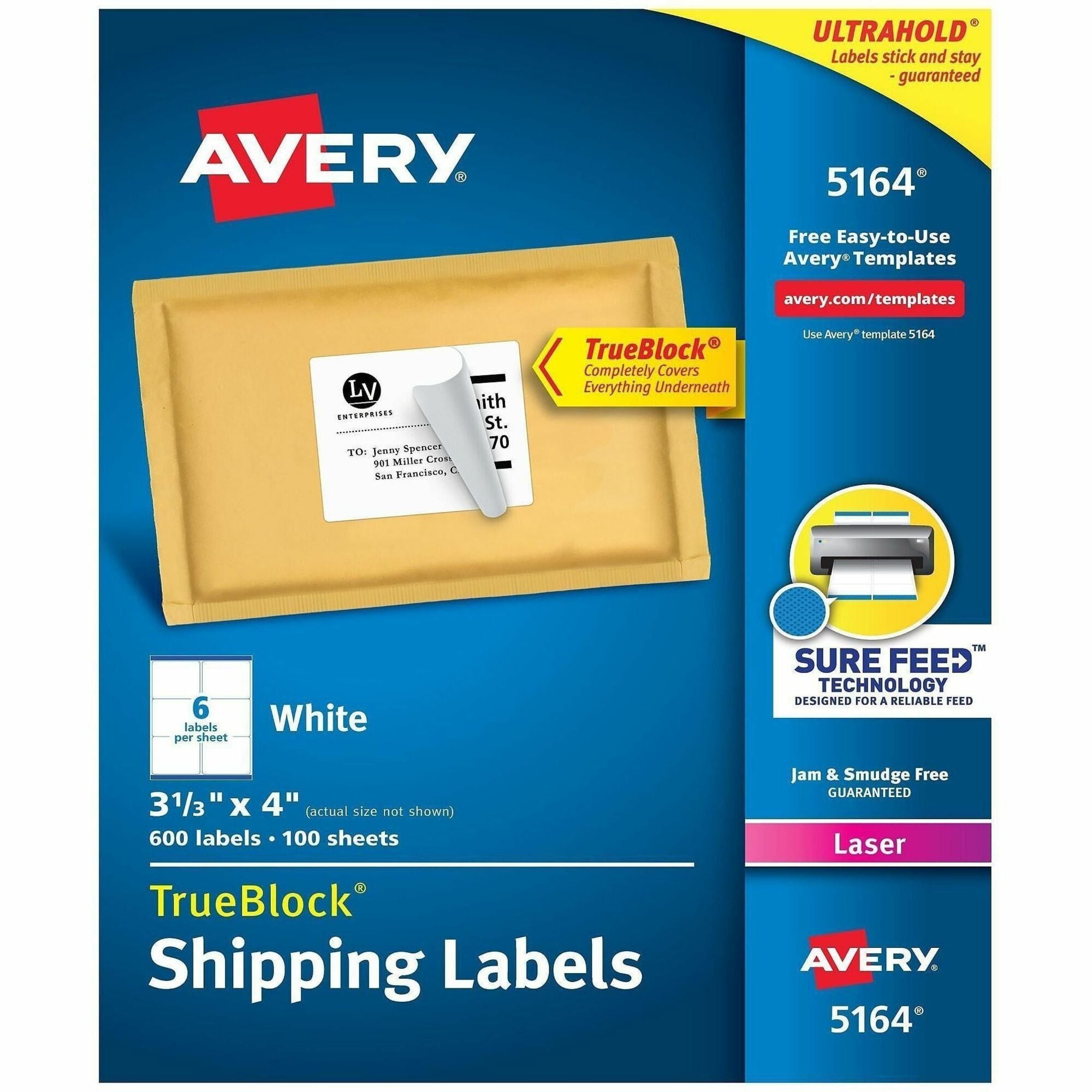 Avery&reg; Shipping Labels, 3-1/3" x 4" , White, 600ct (5164)