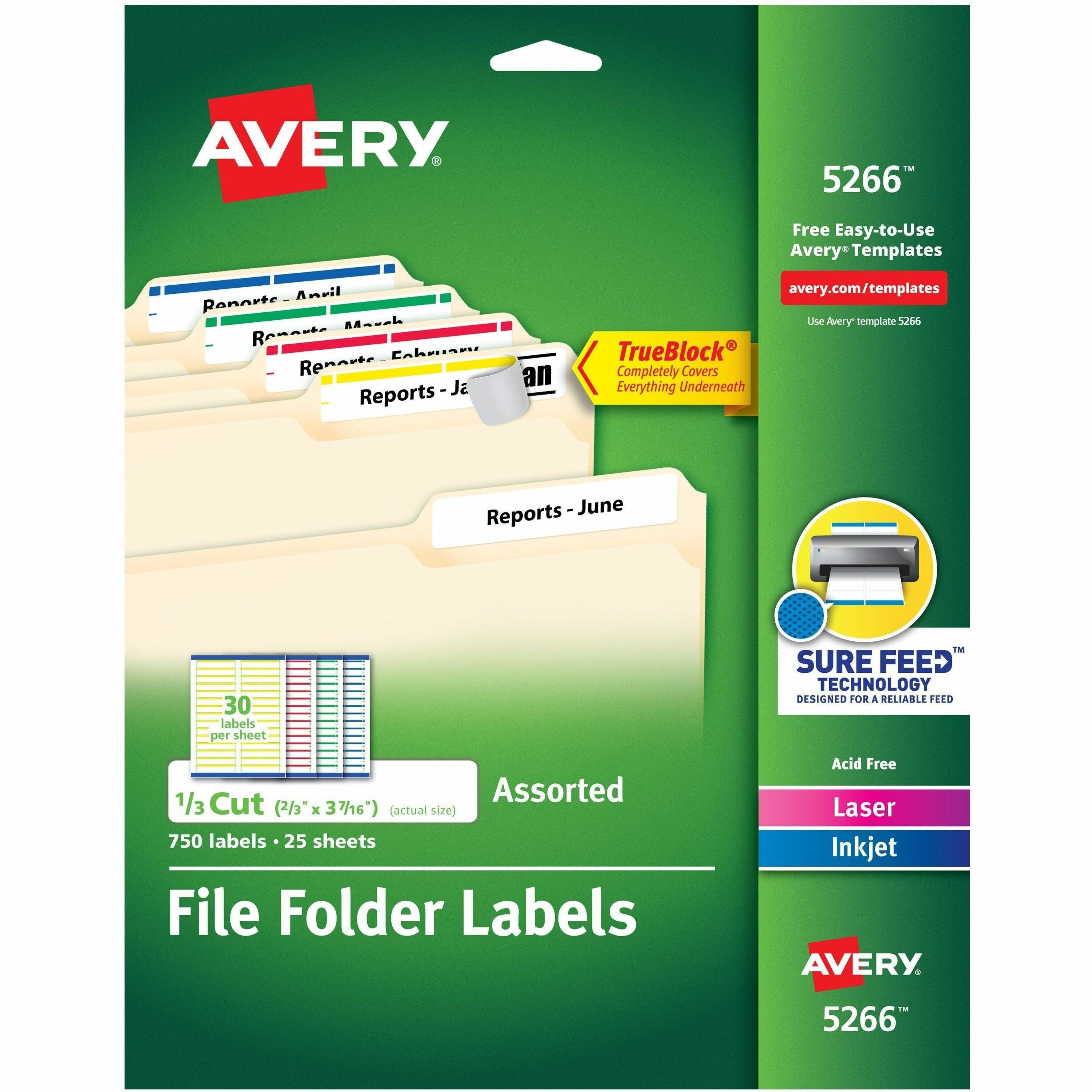 Avery&reg; File Folder Labels, 2/3" x 3-7/16" , Assorted Colors (5266)