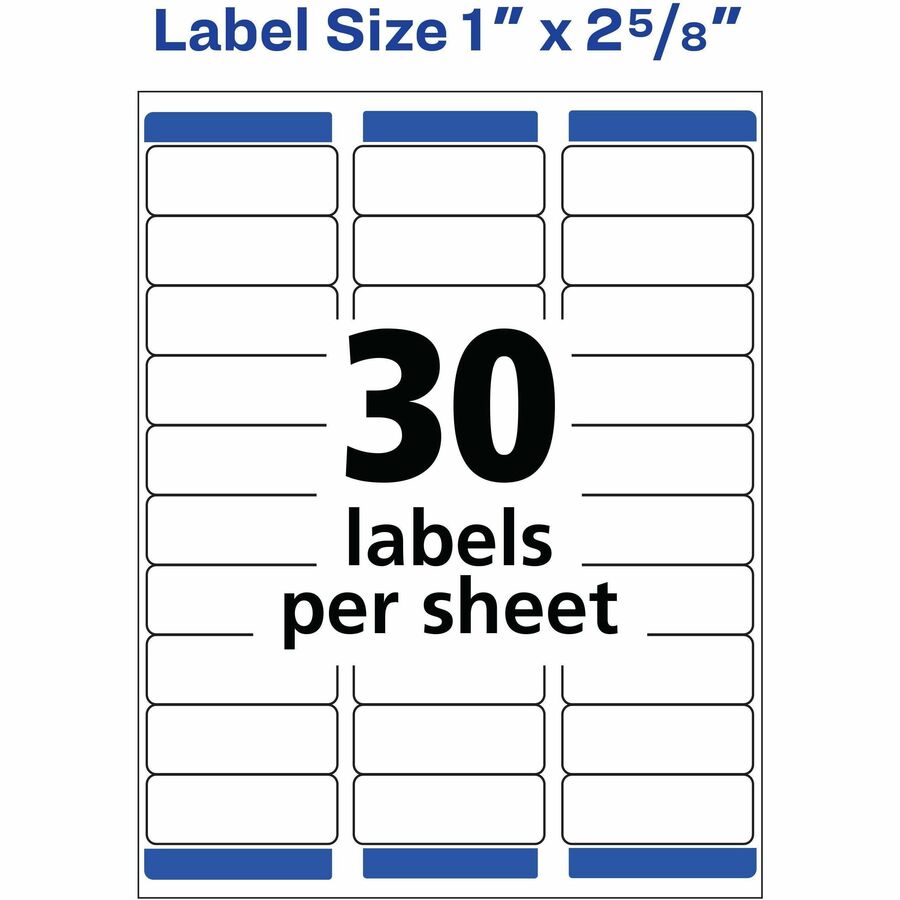 Avery Removable I.D. Laser/Inkjet Labels, 1" x 2 5/8", White, Rectangle, 30 Labels/Sheet, 25 Sheets, 750 Labels/Pack