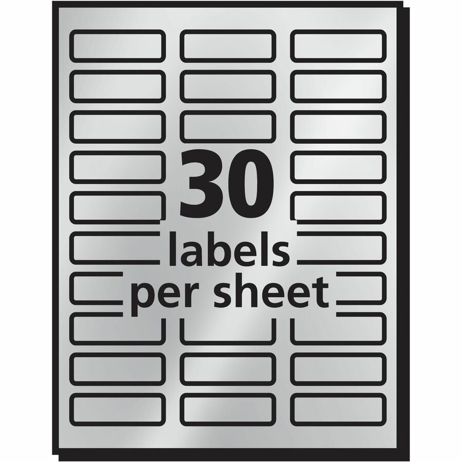 3/4" Width x 2 1/4" Length - Permanent Adhesive - Rectangle - Inkjet - Silver - Paper - 30 / Sheet - 10 Total Sheets - 300 Total Label(s) - 300 / Pack