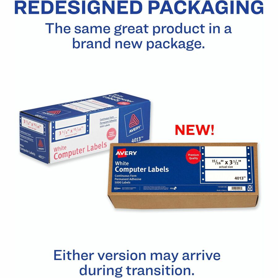 3 1/2" Length - Permanent Adhesive - Rectangle - Dot Matrix - White - Permanent Adhesive, Stick & Stay, Customizable, Curl Resistant, PVC-free, Chlorine-free - 1 / Sheet - 5000 Total Label(s) - 5000 / Box