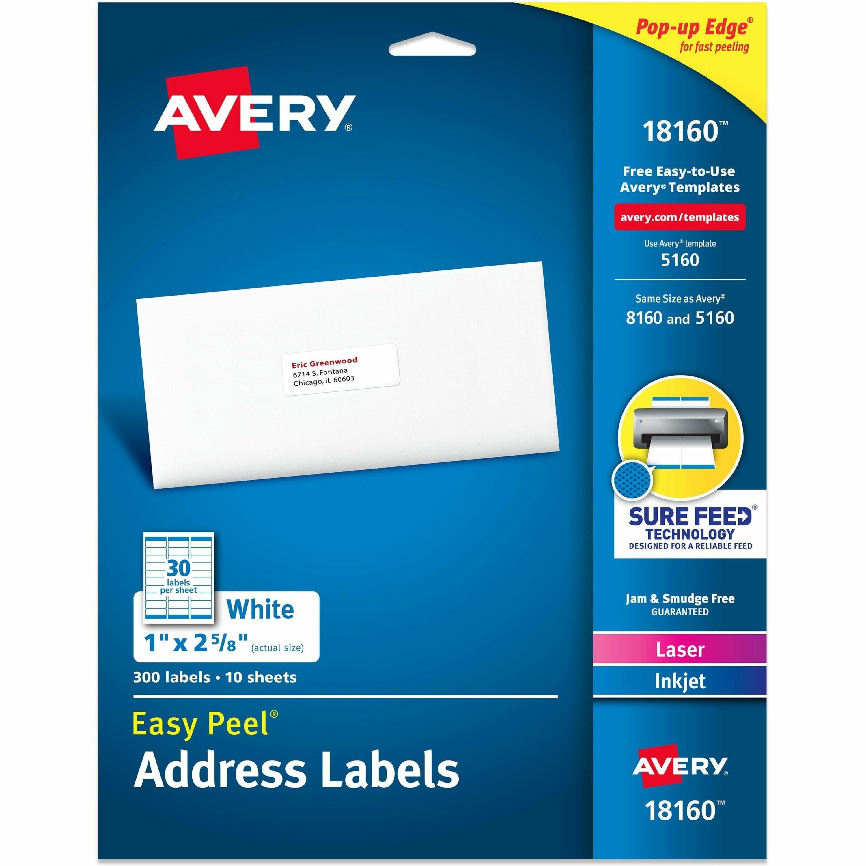 1" Width x 2 5/8" Length - Permanent Adhesive - Rectangle - Inkjet, Laser - Matte White - Matte - Paper - Permanent Adhesive, Peel & Stick, Smudge-free, Stick & Stay, Jam Resistant - 30 / Sheet - 30 Total Sheets - 300 Total Label(s) - 300 / Pack