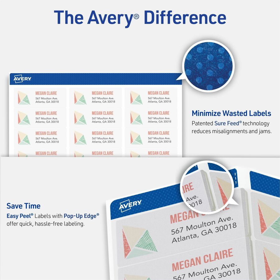 Avery Easy Peel Inkjet Printer Mailing Labels, Clear, 1" x 2 5/8", Rectangle, Permanent Adhesive, Matte Film, 30 Labels/Sheet, 25 Sheets, 750 Labels/Pack