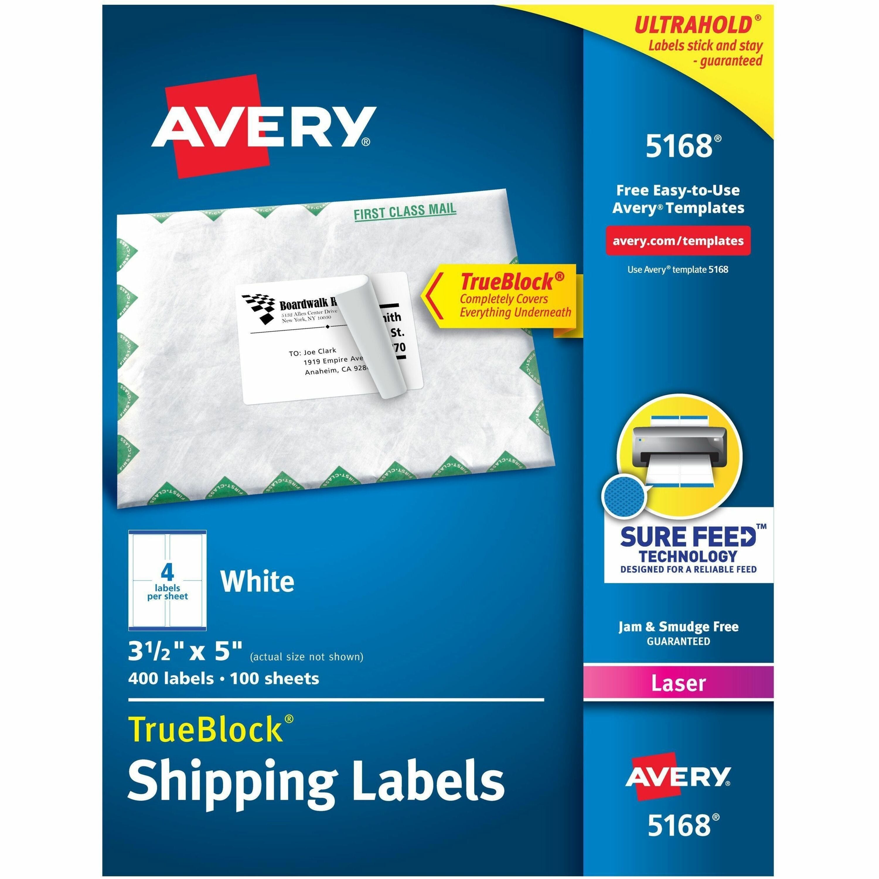 3 1/2" Width x 5" Length - Permanent Adhesive - Rectangle - Laser - Matte - White - Paper - Permanent Adhesive, Jam Resistant, Customizable, Curl Resistant, Smudge Resistant - 4 / Sheet - 100 Total Sheets - 400 Total Label(s) - 400 / Box