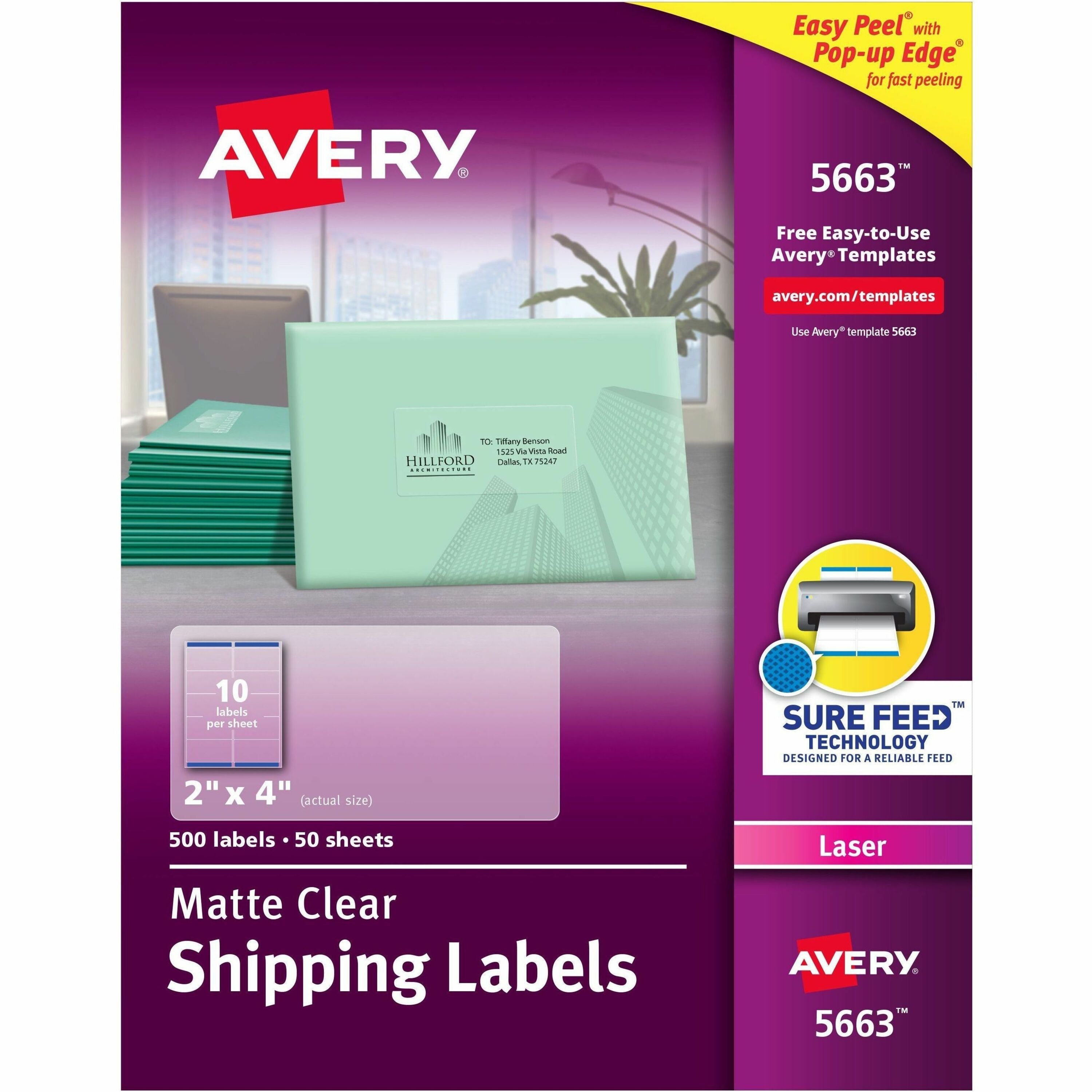 2" Width x 4" Length - Permanent Adhesive - Rectangle - Laser - Clear - Film - Permanent Adhesive, Jam Resistant, Easy Peel, Pop Up Edge, Chlorine-free, PVC-free - 10 / Sheet - 50 Total Sheets - 500 Total Label(s) - 500 / Box