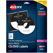 Avery&reg; Optical Disc Label - - HeightPermanent Adhesive - Laser - Matte - Matte White - Paper - Peel-off, Wrinkle-free, Smear Resistant, Smudge Resistant, Customizable, Strong - 2 / Sheet - 20 Total Sheets - 40 Total Label(s) - 1 Pack