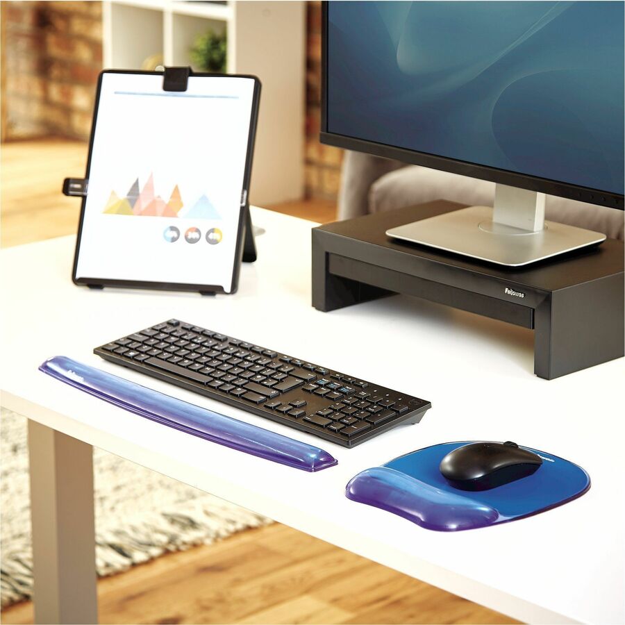 Fellowes Gel Wrist Rest - 0.63" Height x 18.50" Width x 2.25" Depth - Blue - Gel, Rubber, Cloth - Stain Resistant, Skid Proof - 1 Each