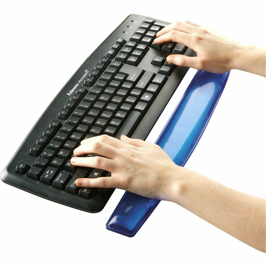 Fellowes Gel Wrist Rest - 0.63" Height x 18.50" Width x 2.25" Depth - Blue - Gel, Rubber, Cloth - Stain Resistant, Skid Proof - 1 Each