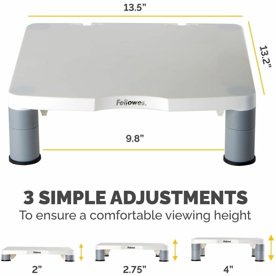 Fellowes Standard Monitor Riser - Up to 21" Screen Support - 60 lb Load Capacity - CRT, LCD Display Type Supported - 4" Height x 13.13" Width x 13.50" Depth - Desktop - Plastic - Graphite, Platinum