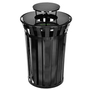 Alpine Industries Outdoor Metal Slatted Trash Receptacle with Rain Bonnet Lid - 38 Gallon Black