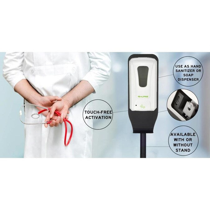 1200 ml. Wall Mount Automatic Foam Hand Sanitizer Soap Dispenser in White with Floor Stand (2-Pack)